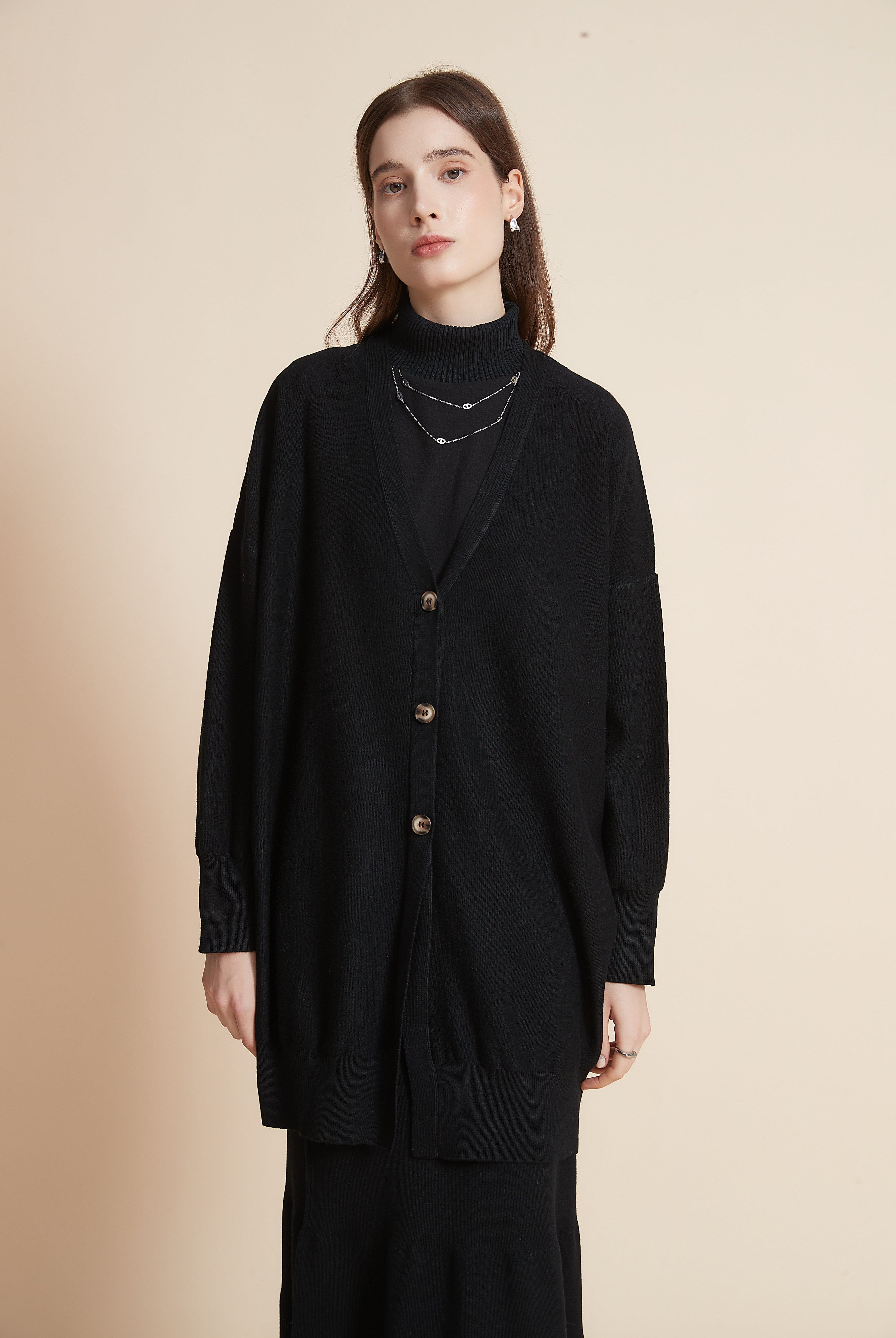 يولا كارديجان نسائي سادة بكم طويل وأزرار أمامية