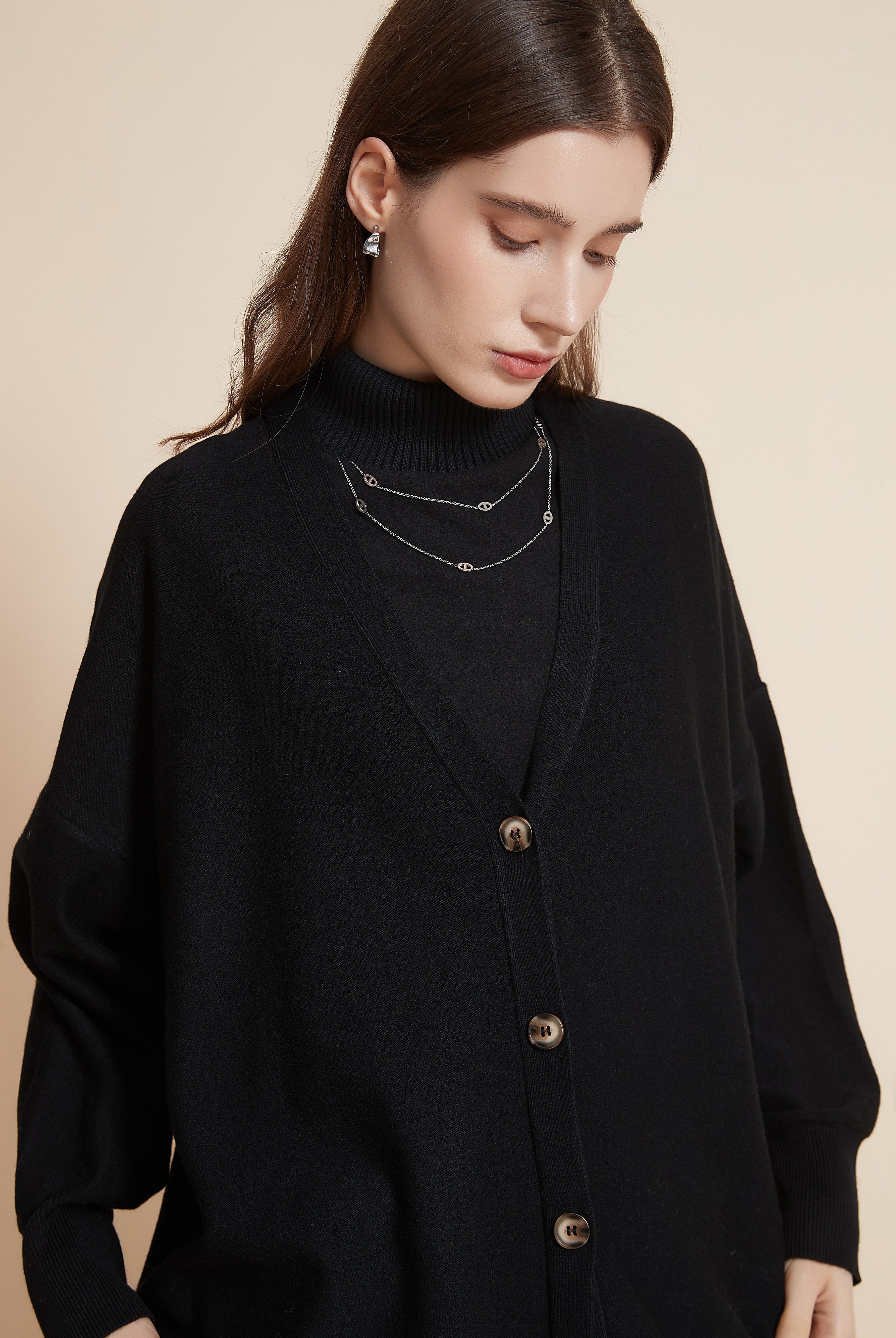 يولا كارديجان نسائي سادة بكم طويل وأزرار أمامية