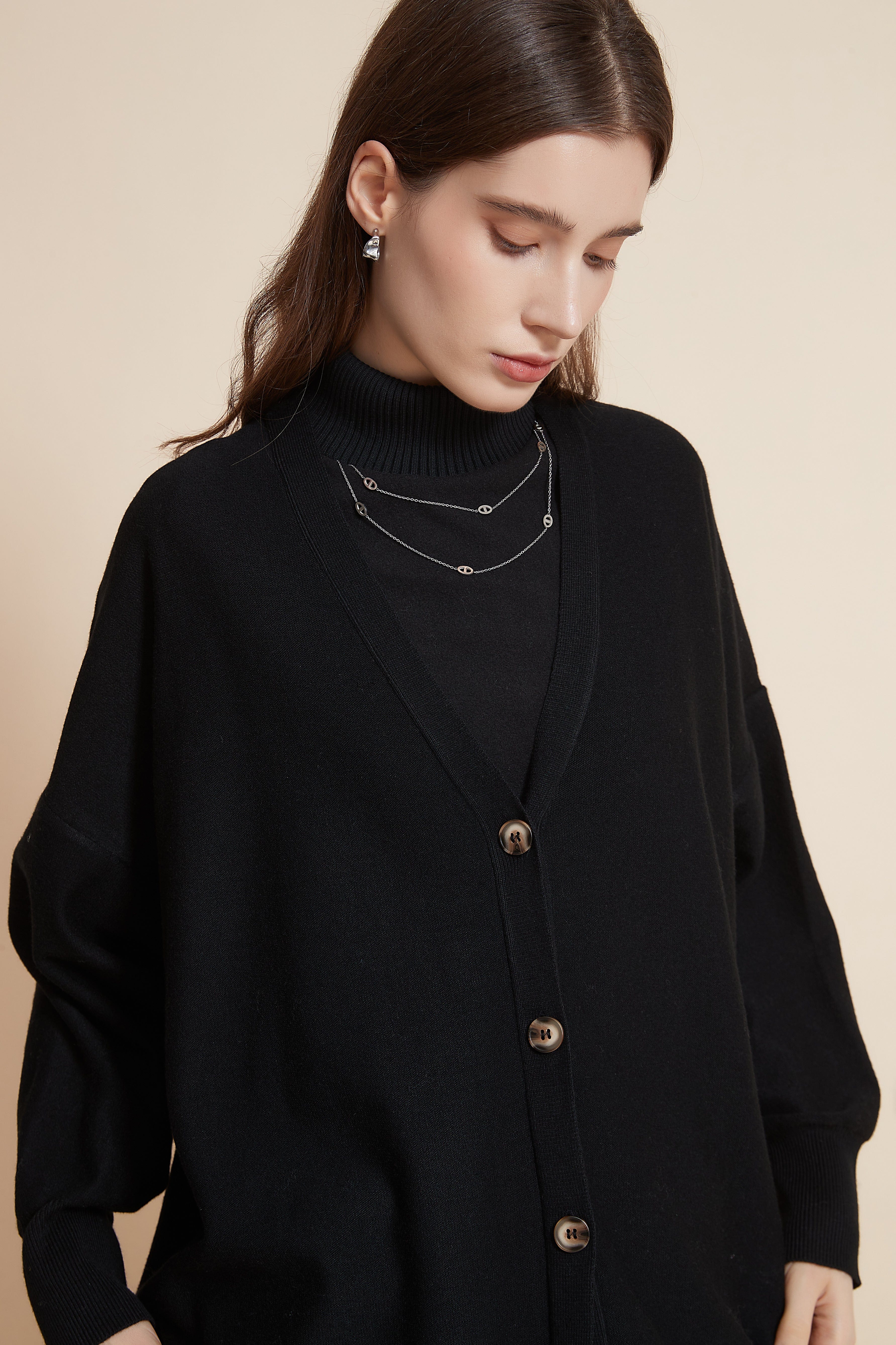 يولا كارديجان نسائي سادة بكم طويل وأزرار أمامية