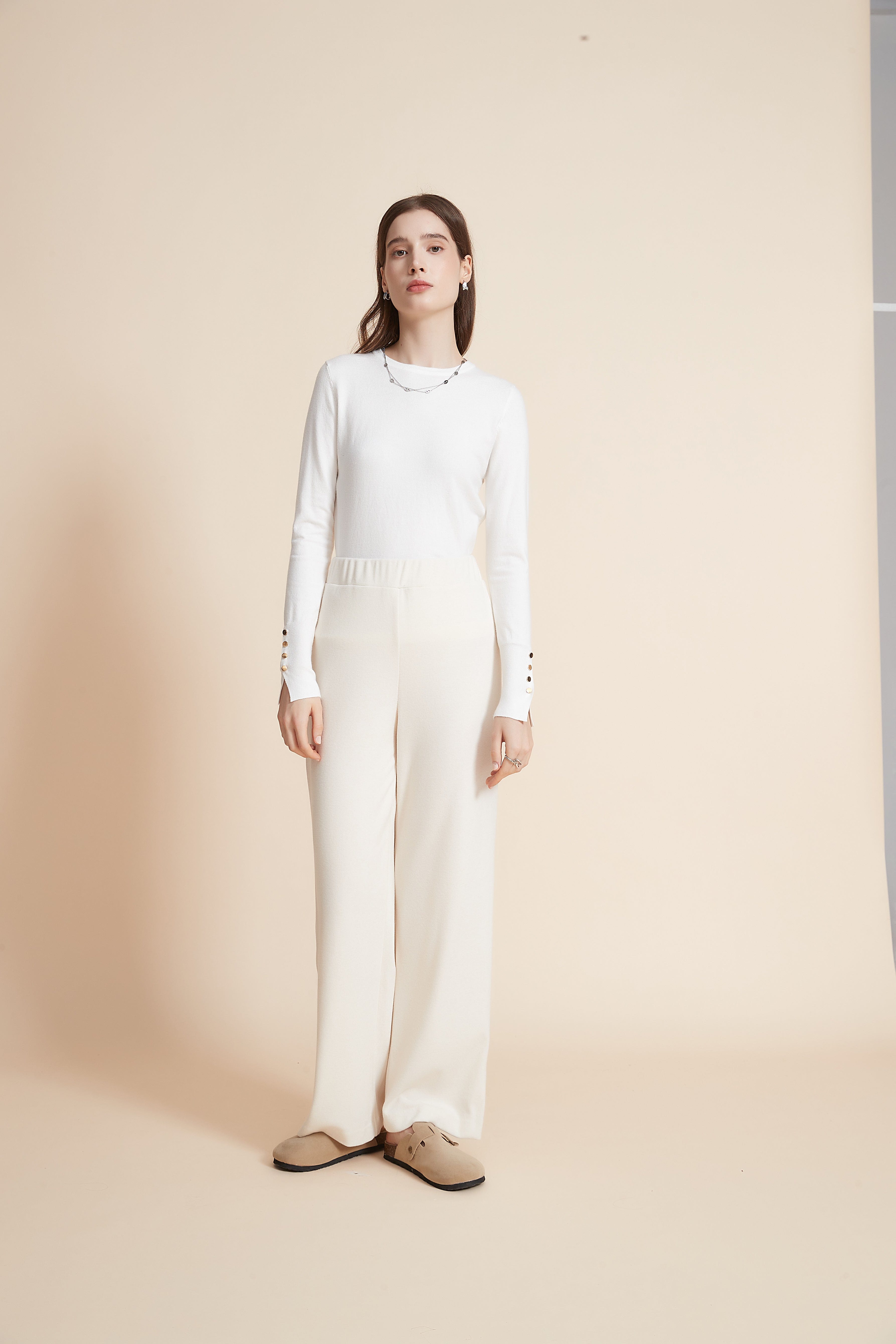 يولا بنطلون نسائي طويل سادة برجل واسعة