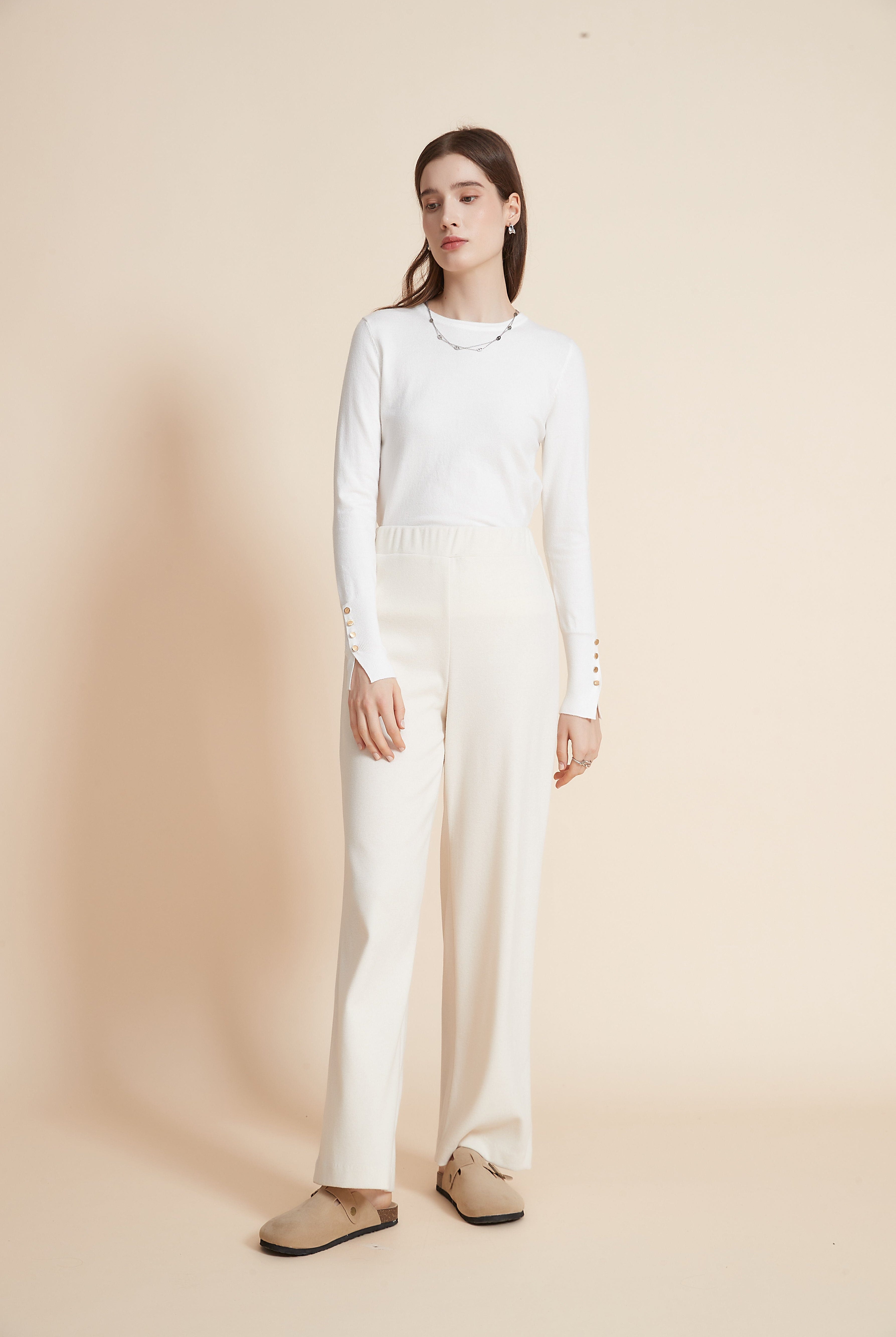 يولا بنطلون نسائي طويل سادة برجل واسعة