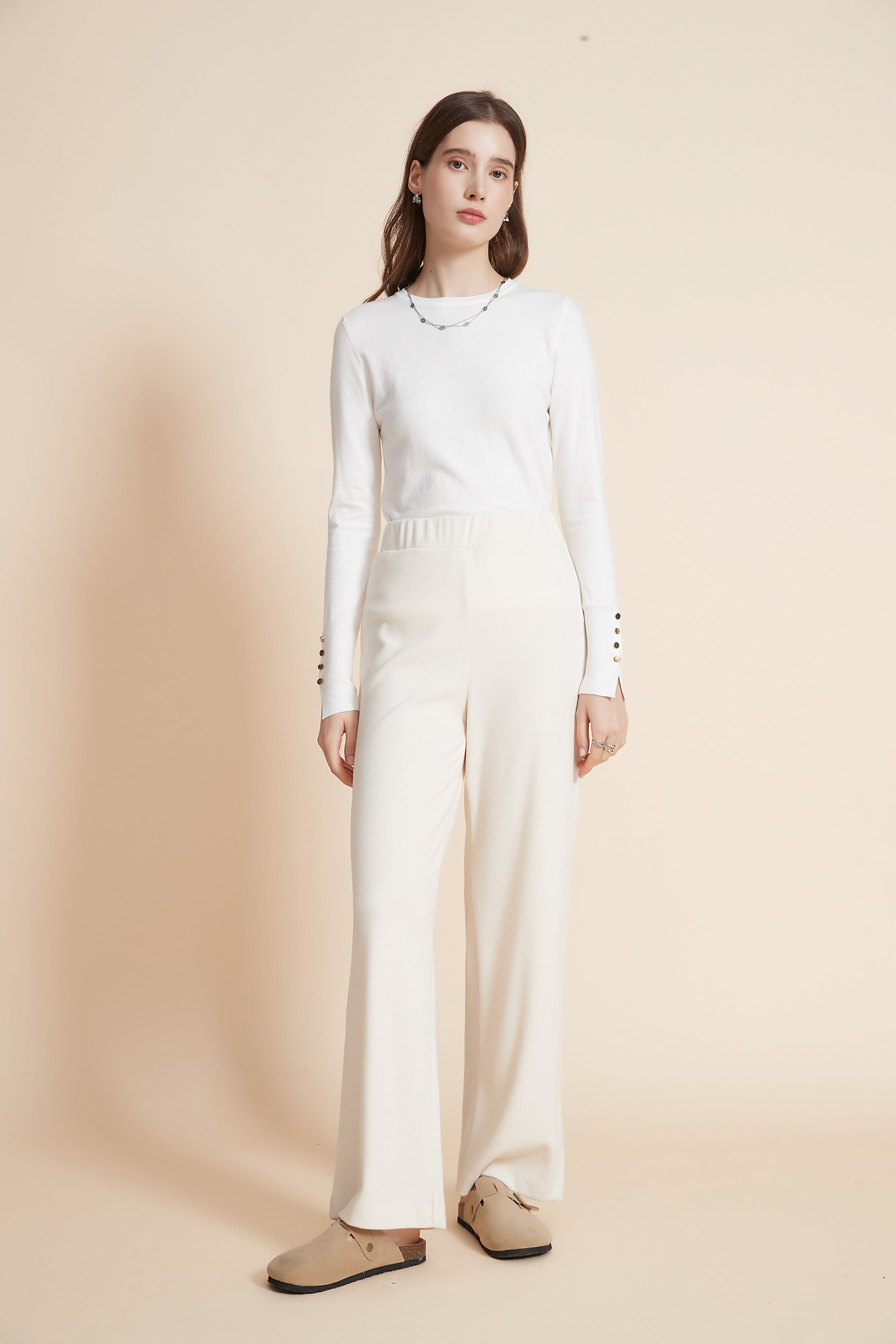 يولا بنطلون نسائي طويل سادة برجل واسعة