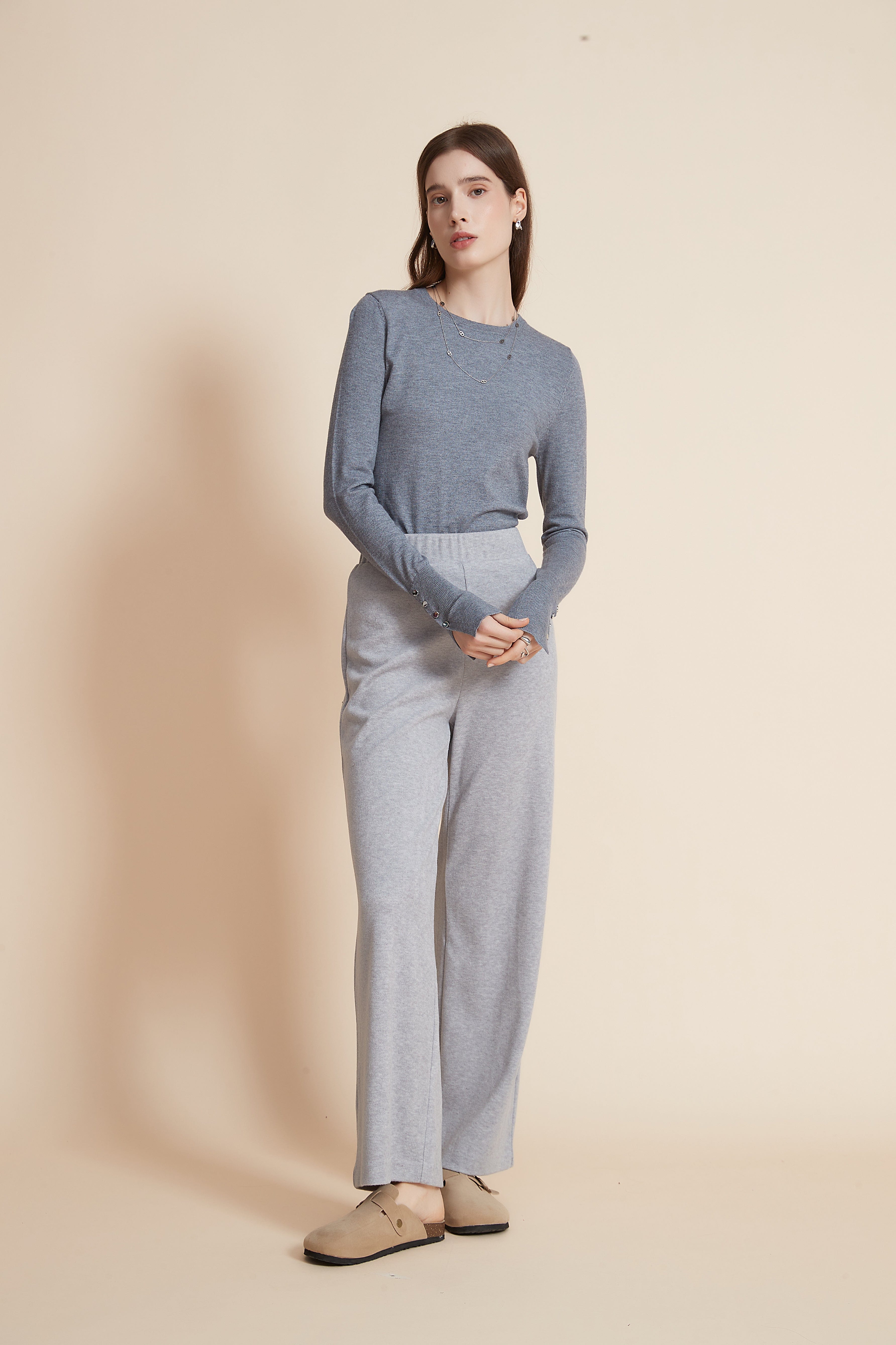 يولا بنطلون نسائي طويل سادة برجل واسعة