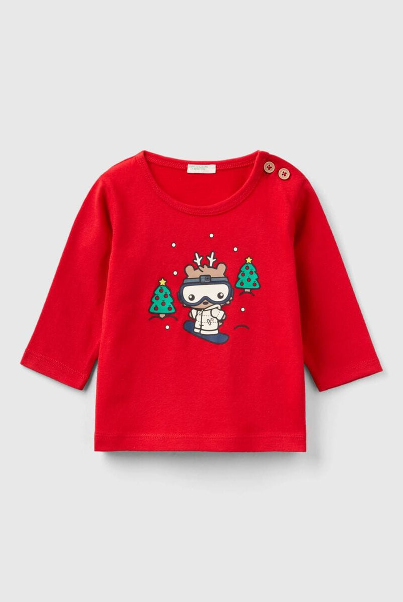 يونايتد كولورز اوف بينيتون تيشيرت بأكمام طويلة بأزرار رضع أطفال