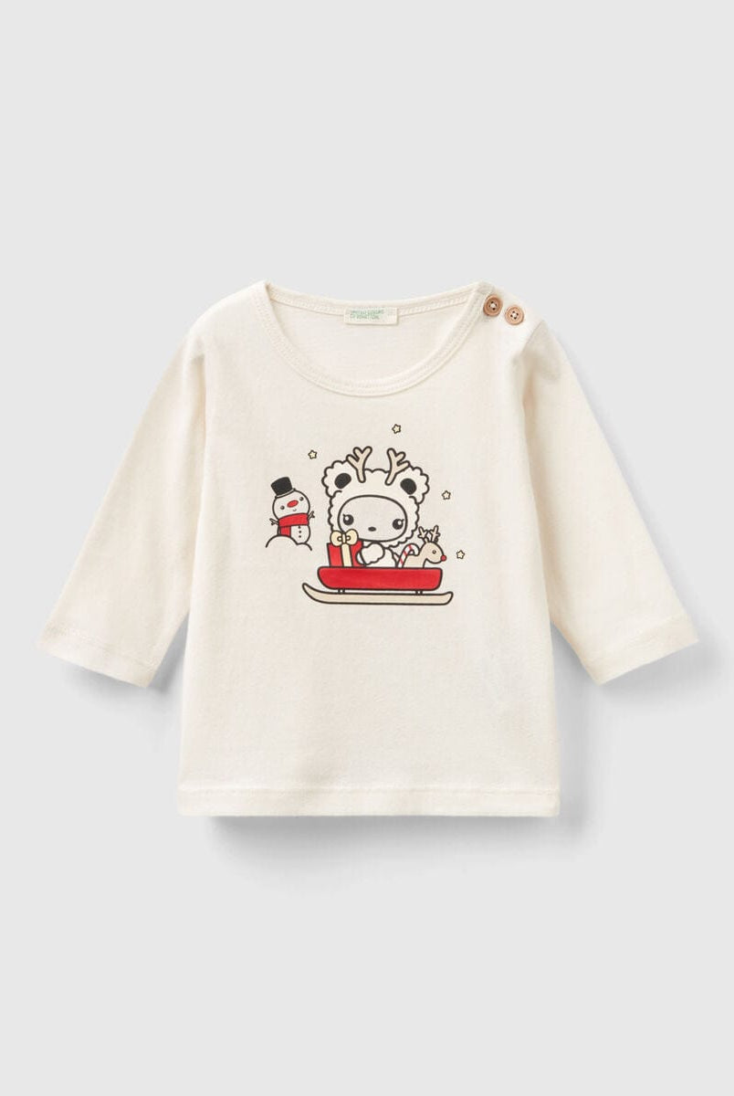 يونايتد كولورز اوف بينيتون تيشيرت بأكمام طويلة بأزرار رضع أطفال