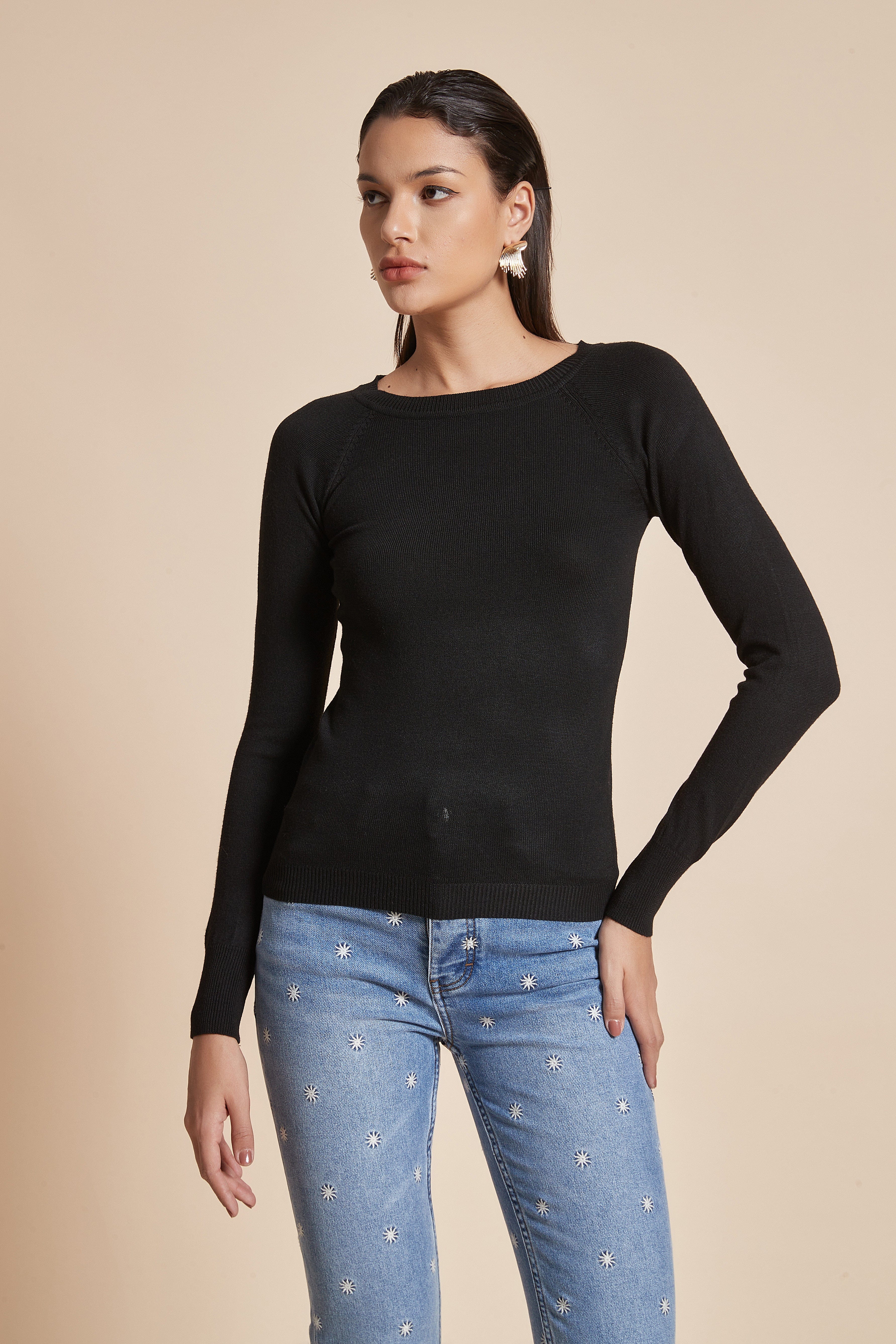 يولا بلوزة نسائية سادة برقبة قارب وكم طويل