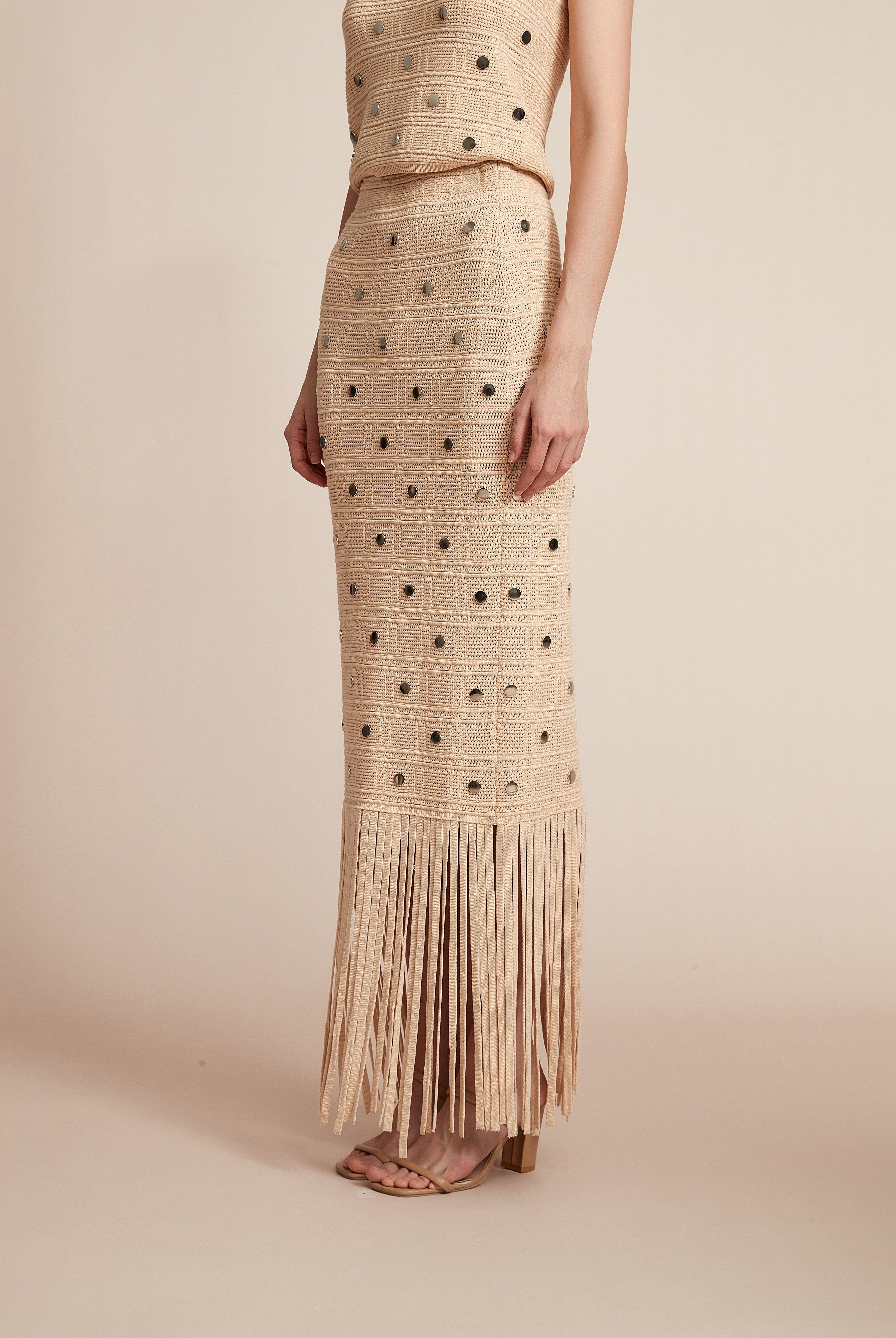 يولا تنورة نسائية مخصرة مرصعة فصوص