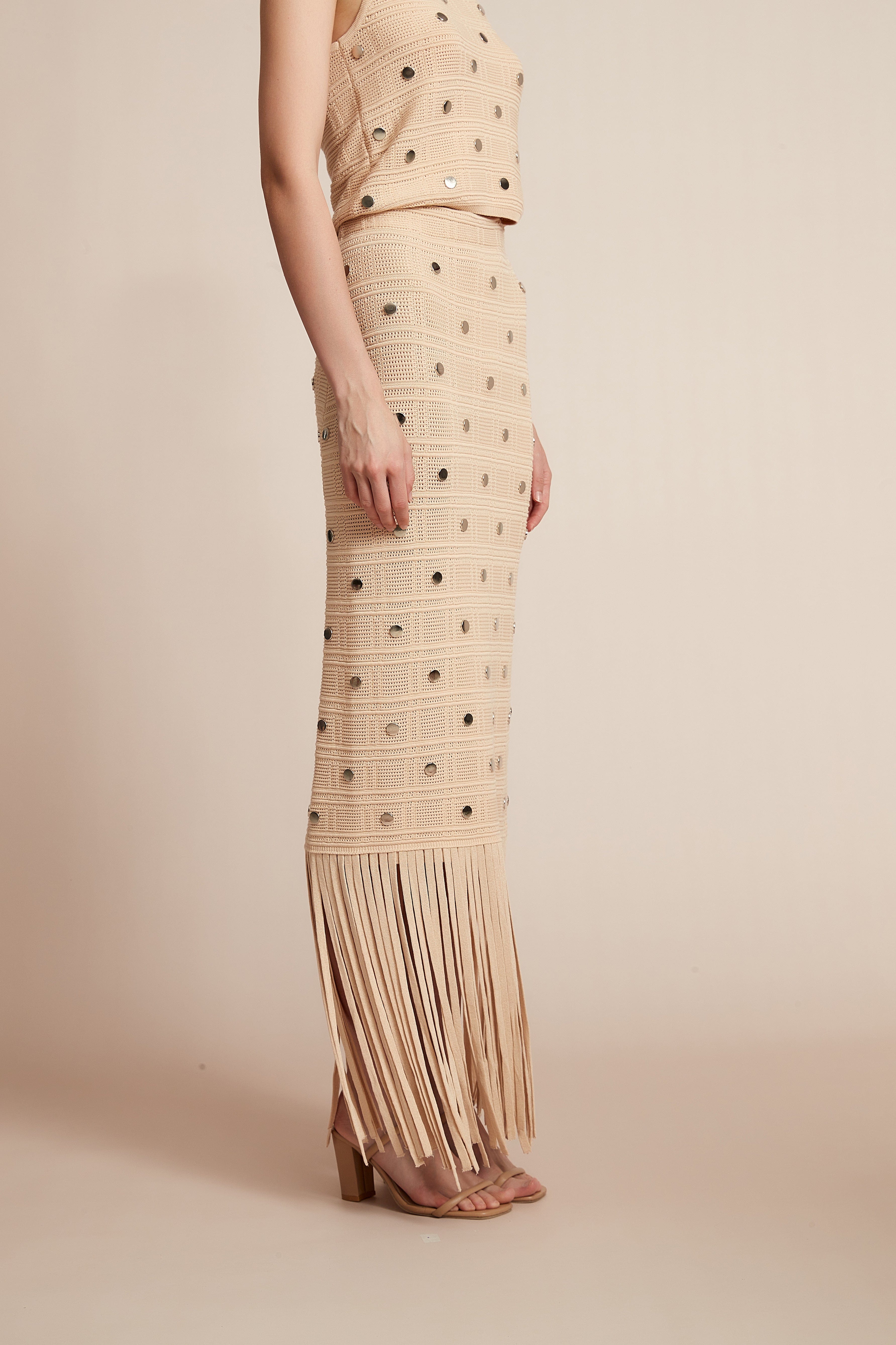 يولا تنورة نسائية مخصرة مرصعة فصوص