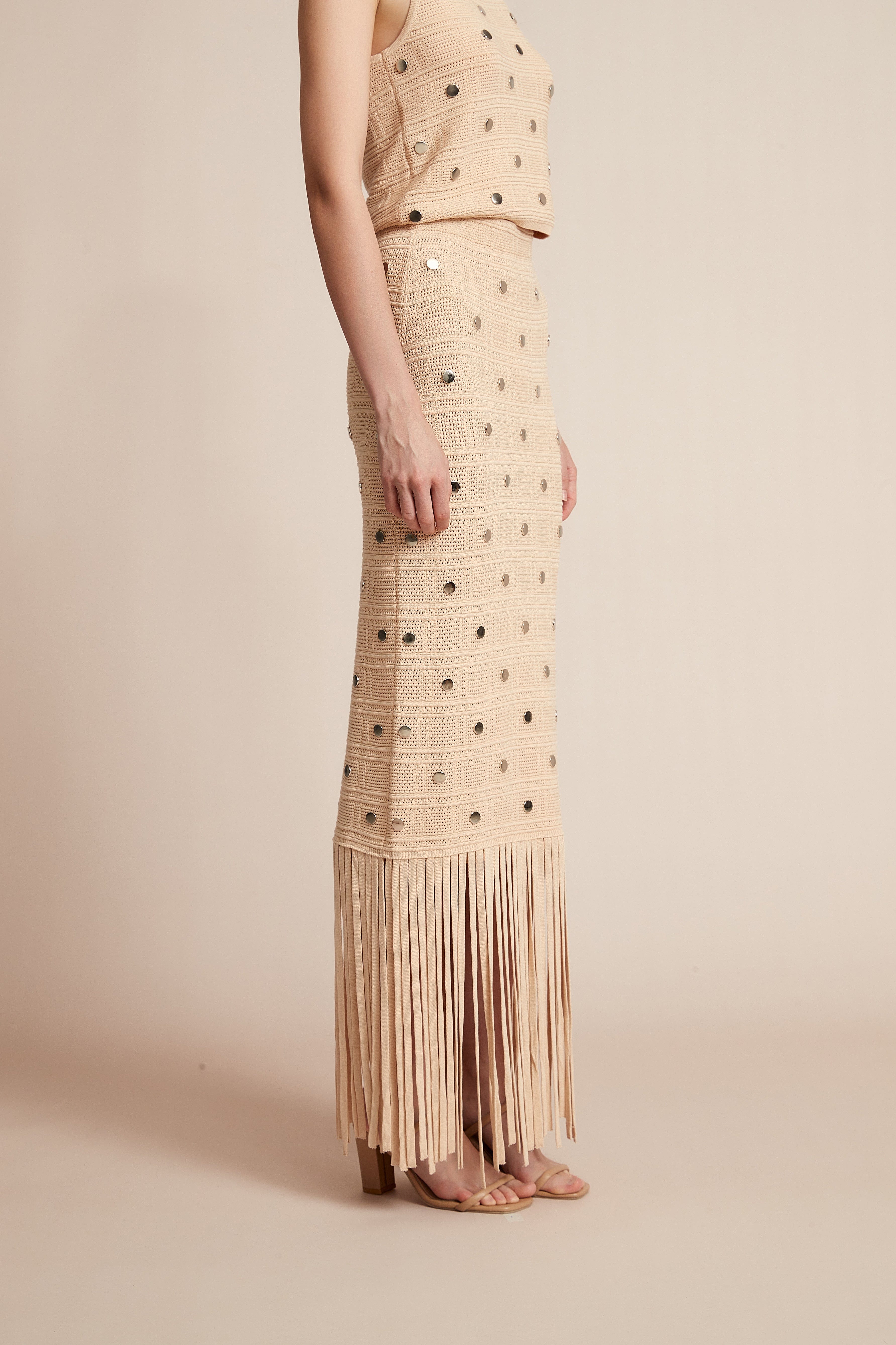 يولا تنورة نسائية مخصرة مرصعة فصوص