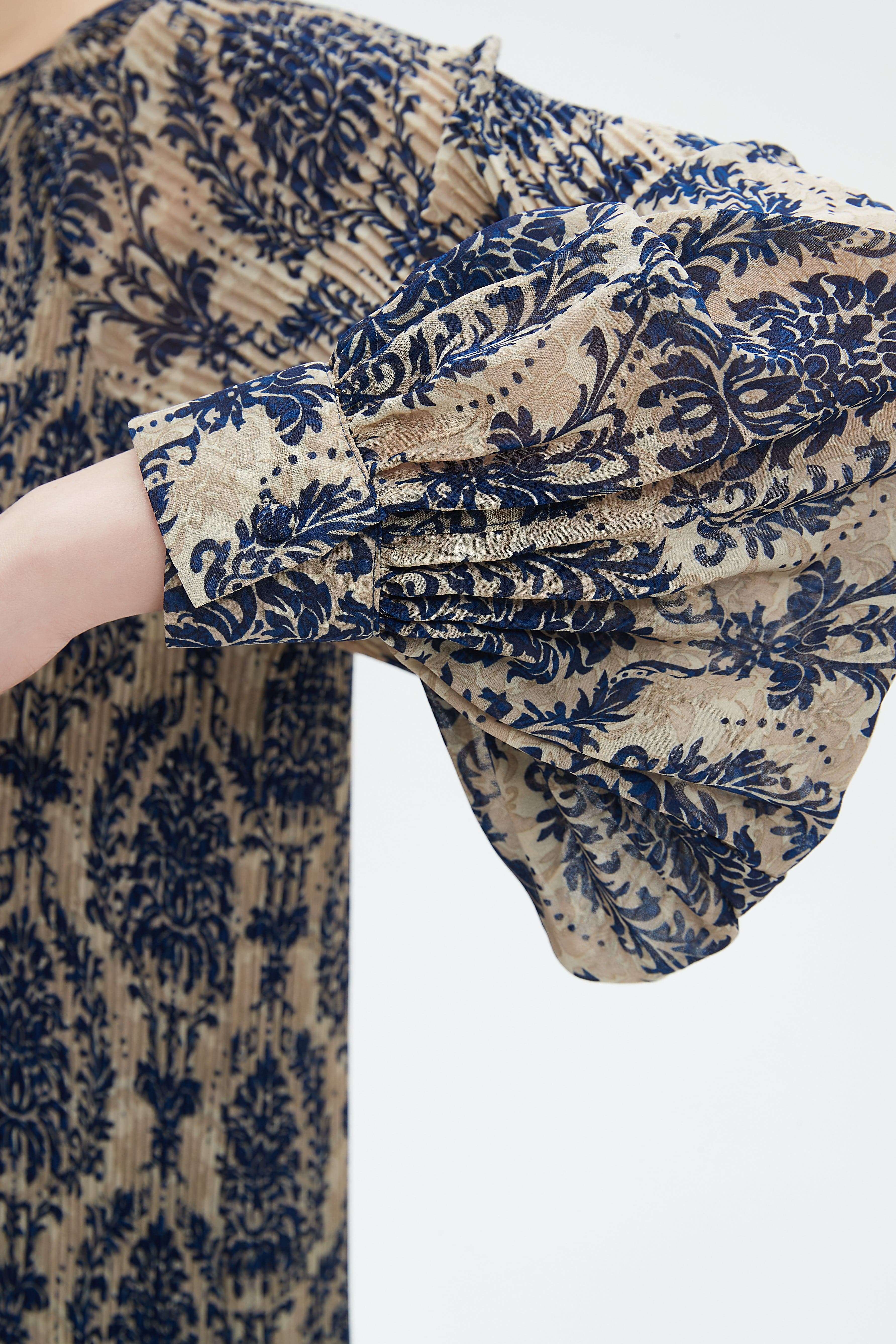 نتشي فستان طويل منقوش كم طويل بف نسائي