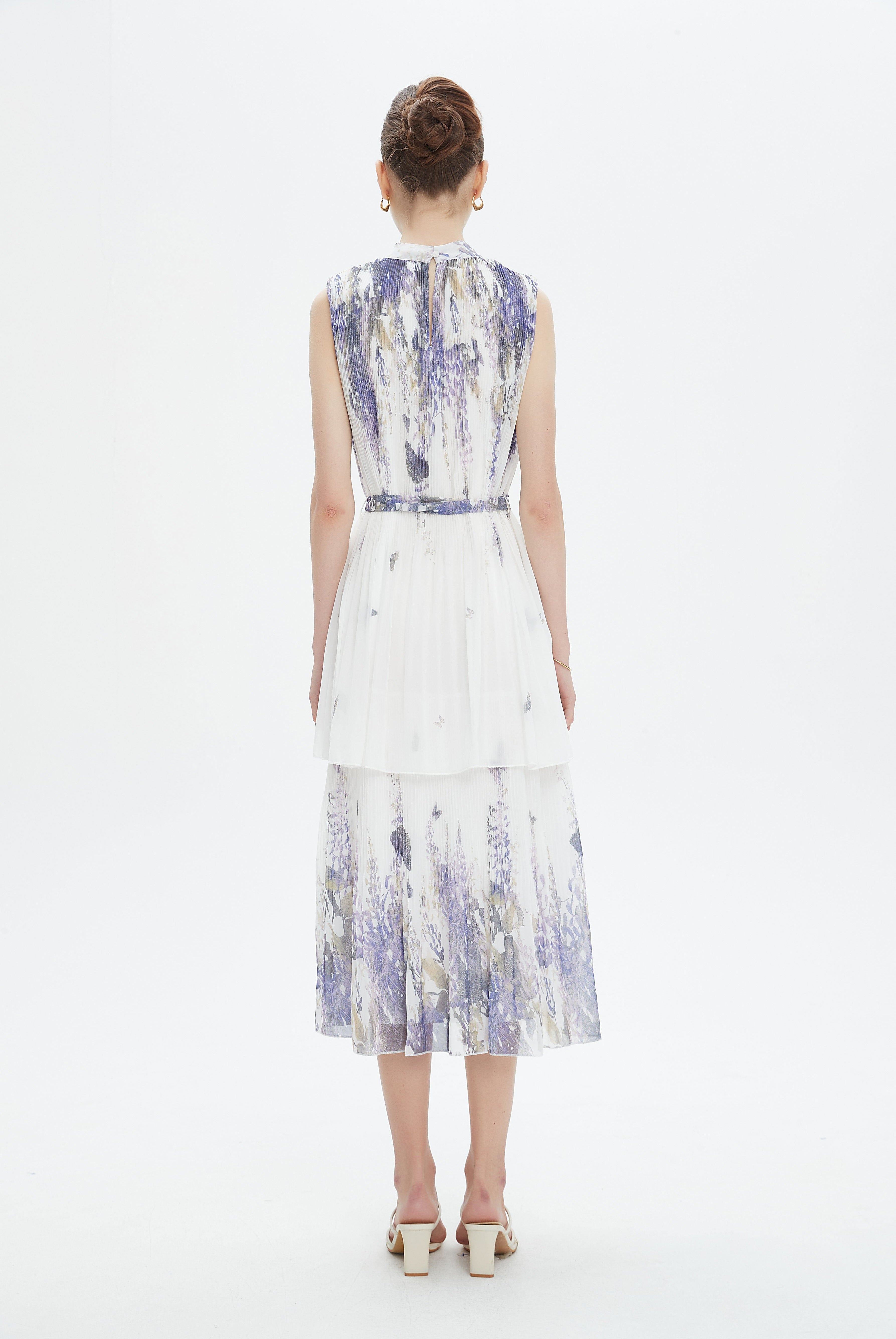 نتشي فستان ميدي مخمل ناعم طبقات