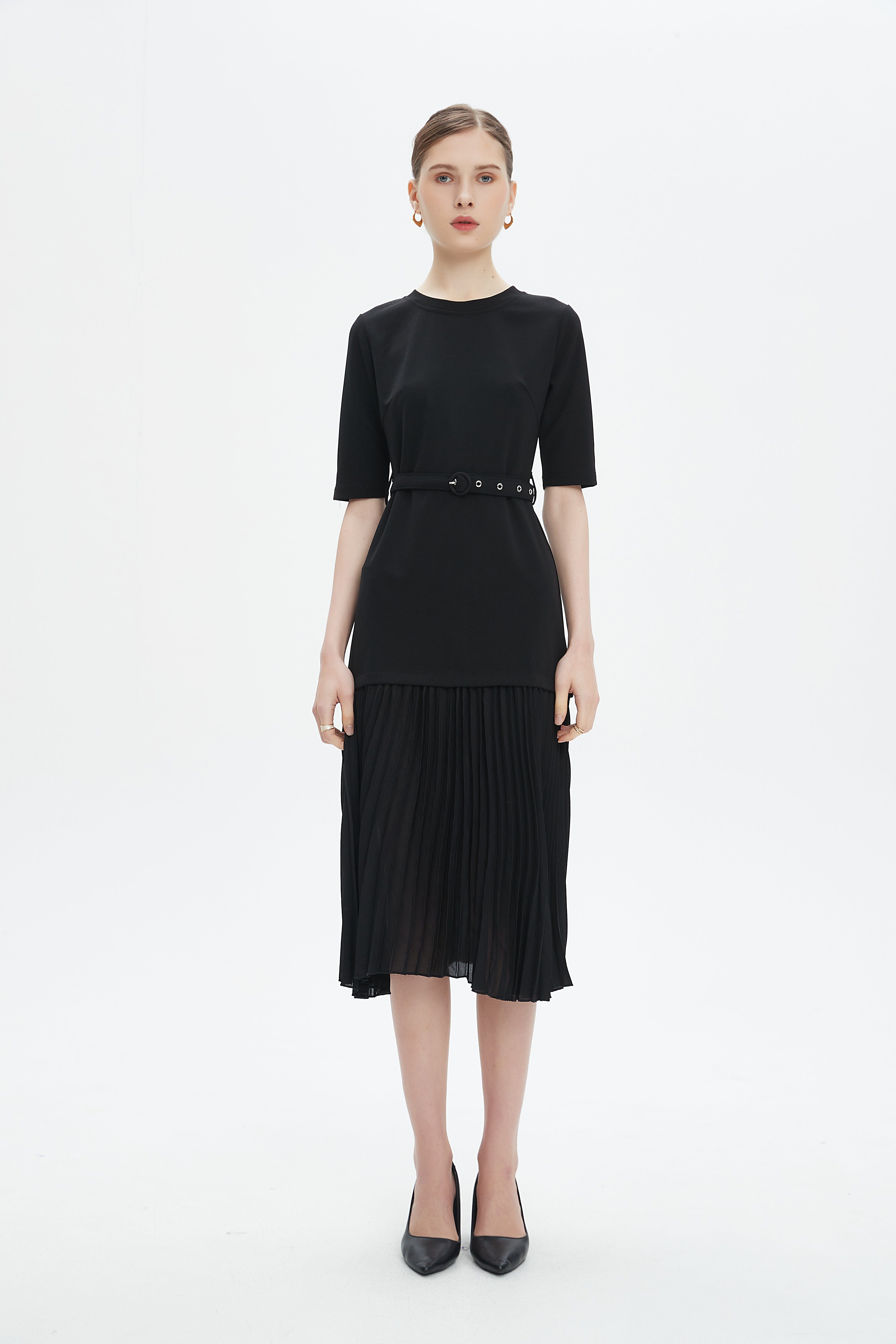 نتشي فستان ميدي نسائي مزين بليسية من الأسفل