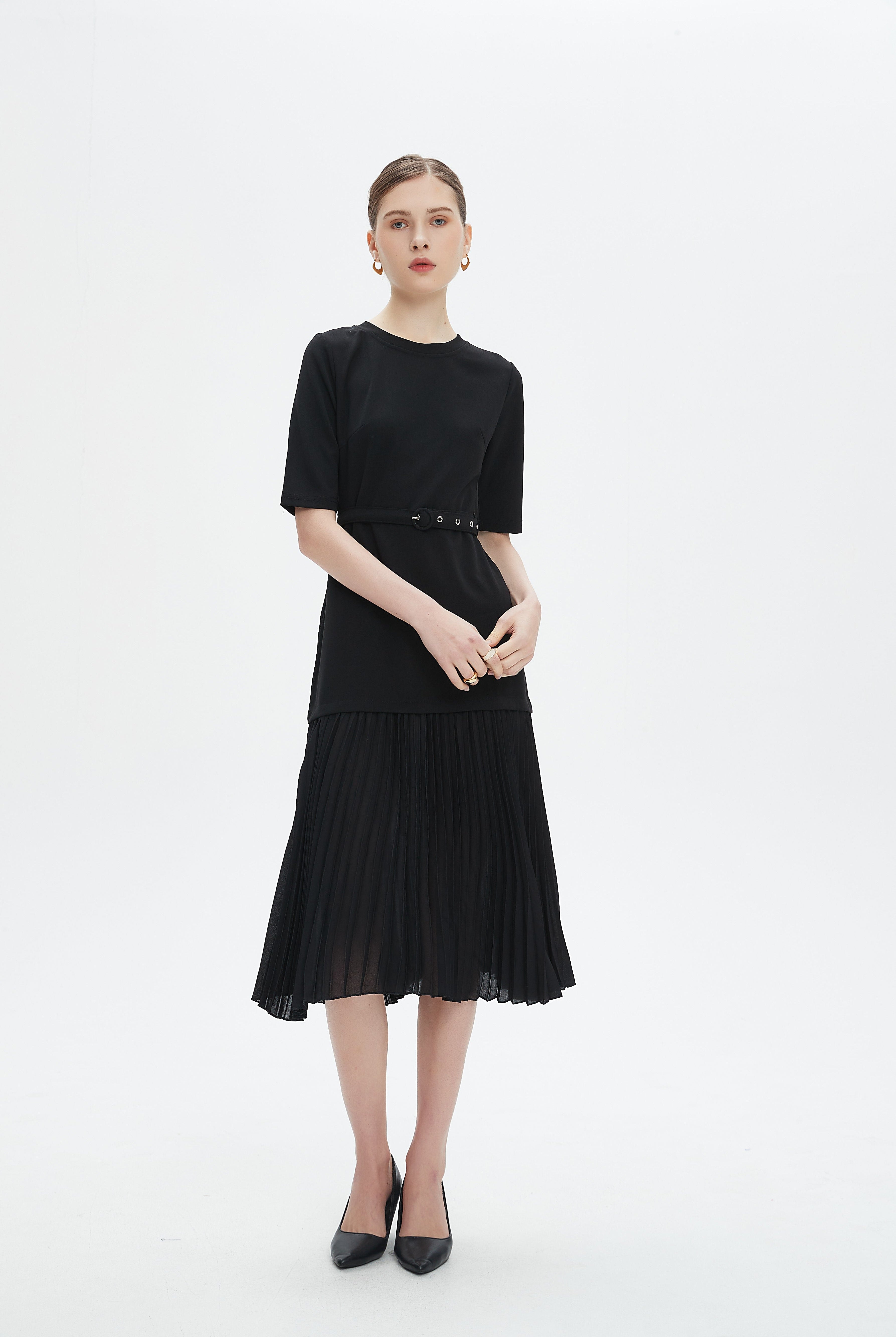 نتشي فستان ميدي نسائي مزين بليسية من الأسفل