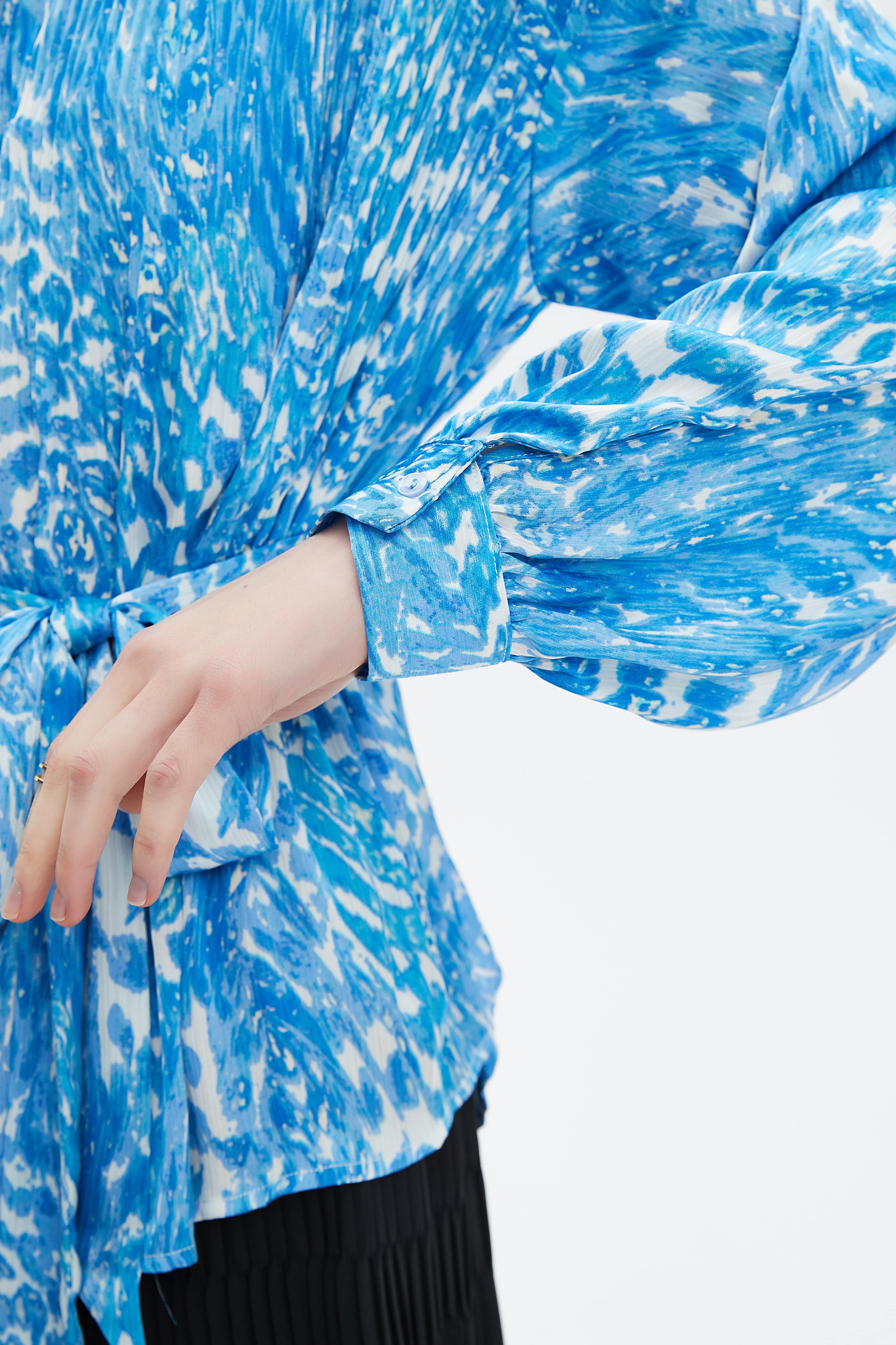 نتشي قميص بأكمام طويلة بكسرات منقوش بأزرار أمامية نسائي