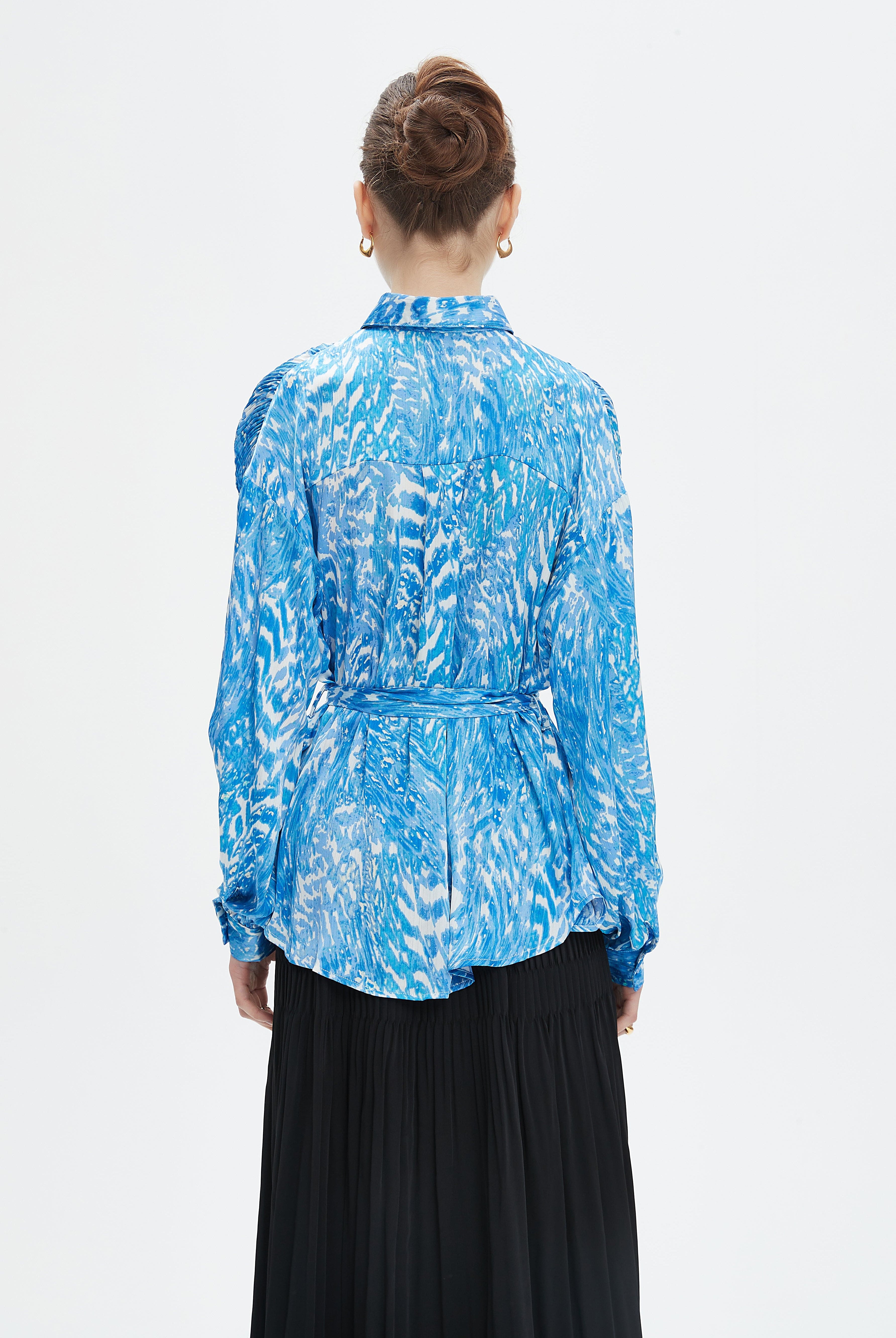 نتشي قميص بأكمام طويلة بكسرات منقوش بأزرار أمامية نسائي