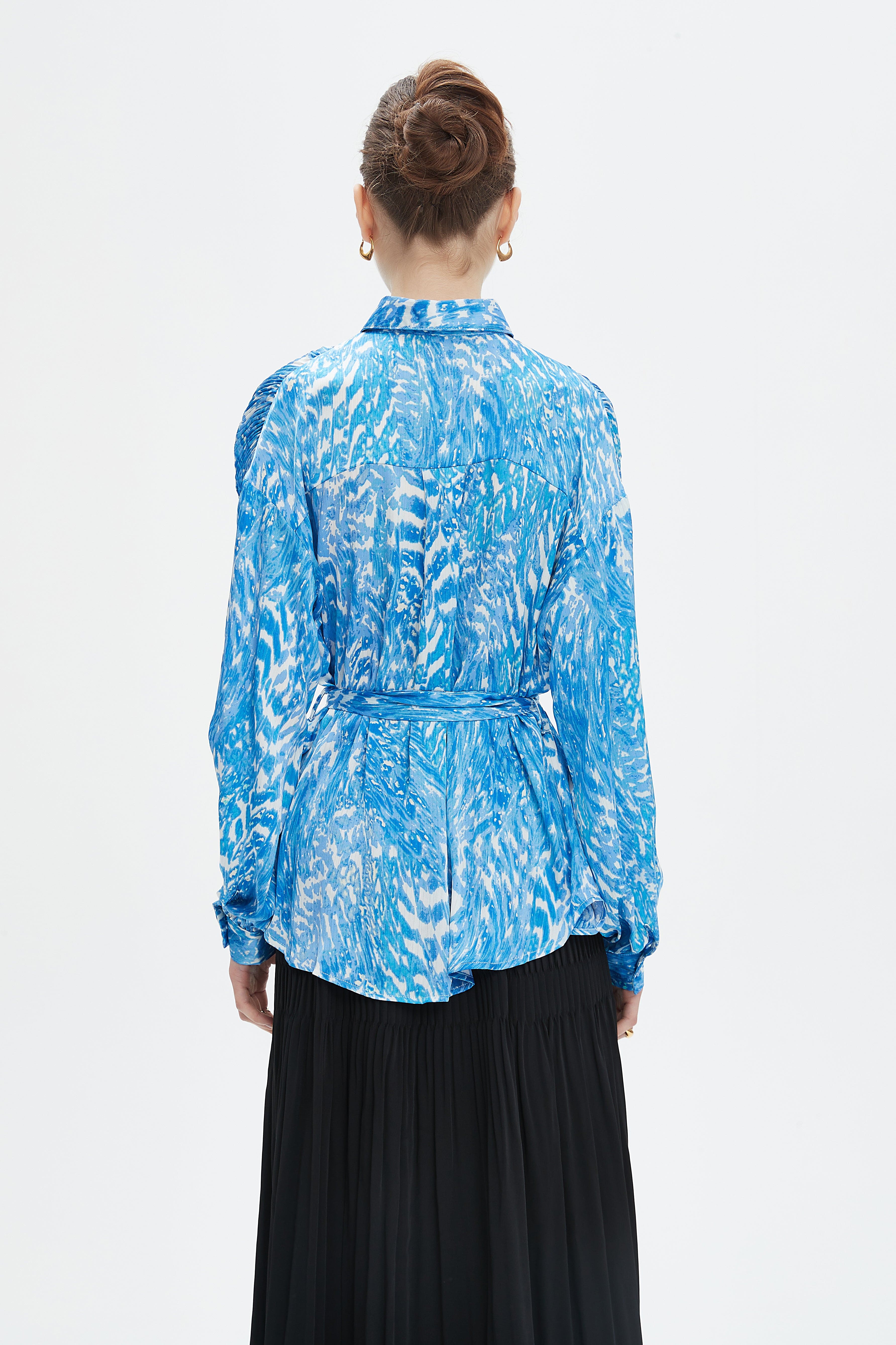 نتشي قميص بأكمام طويلة بكسرات منقوش بأزرار أمامية نسائي