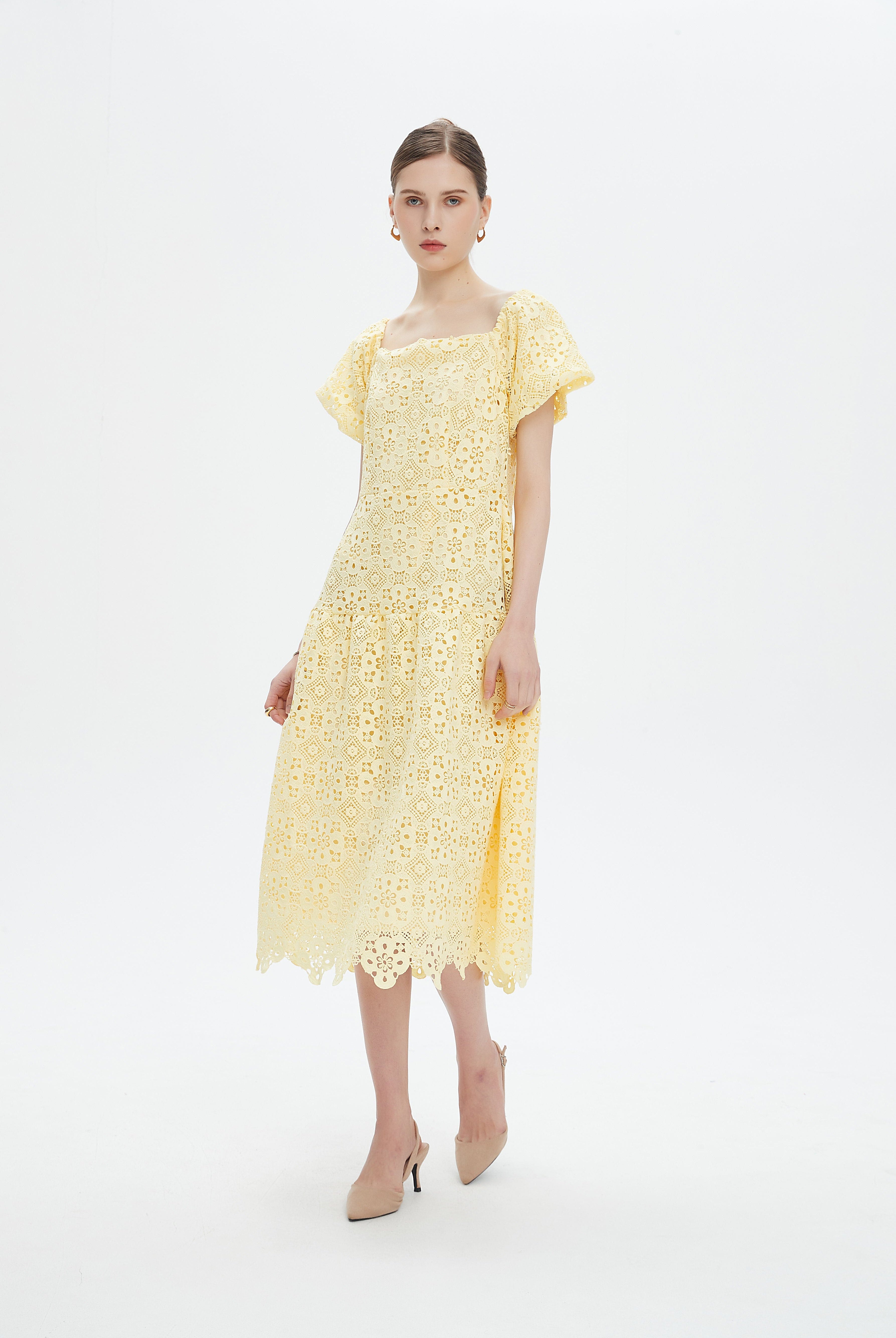 نتشي فستان ميدي مورد كم قصير بف نسائي