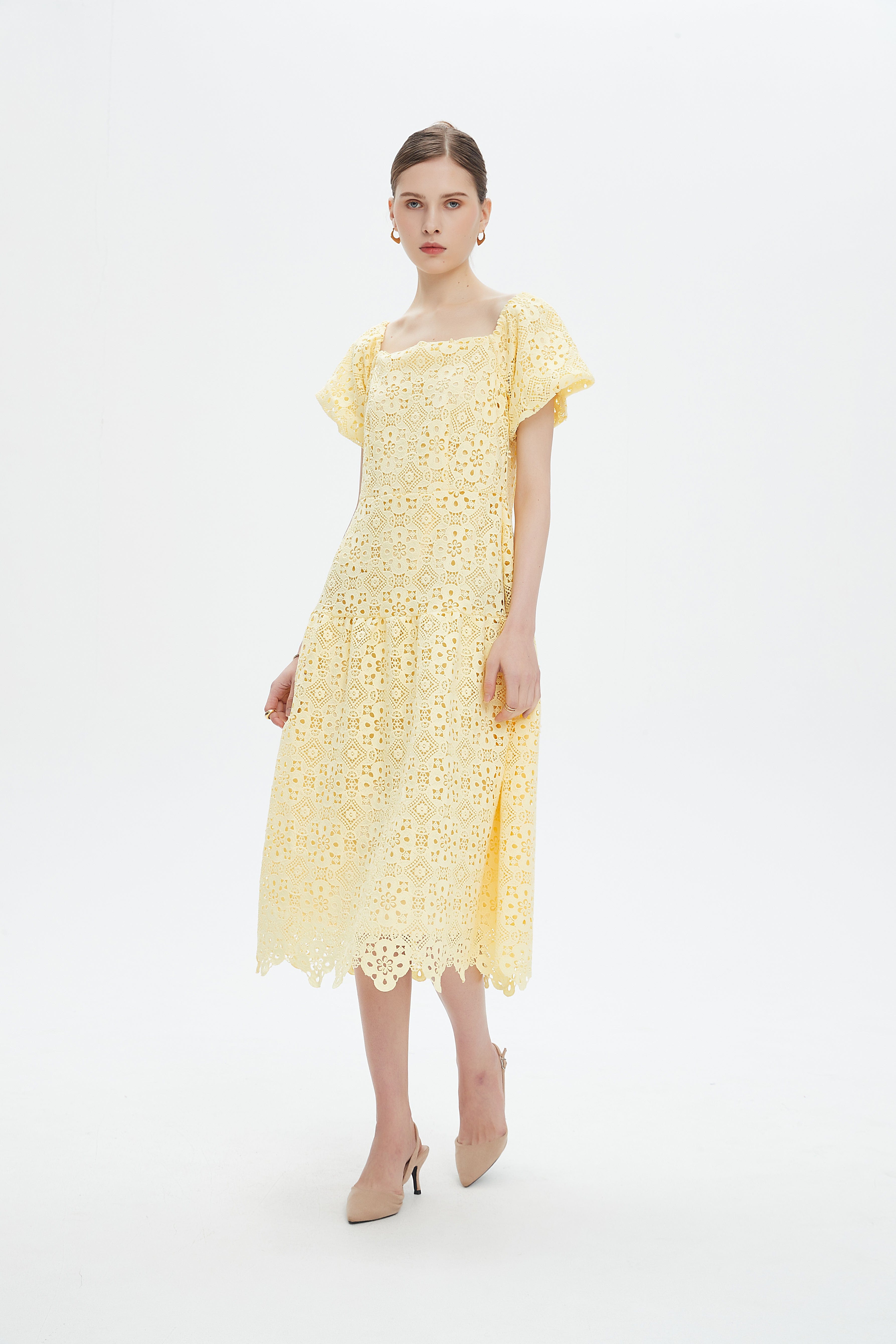 نتشي فستان ميدي مورد كم قصير بف نسائي