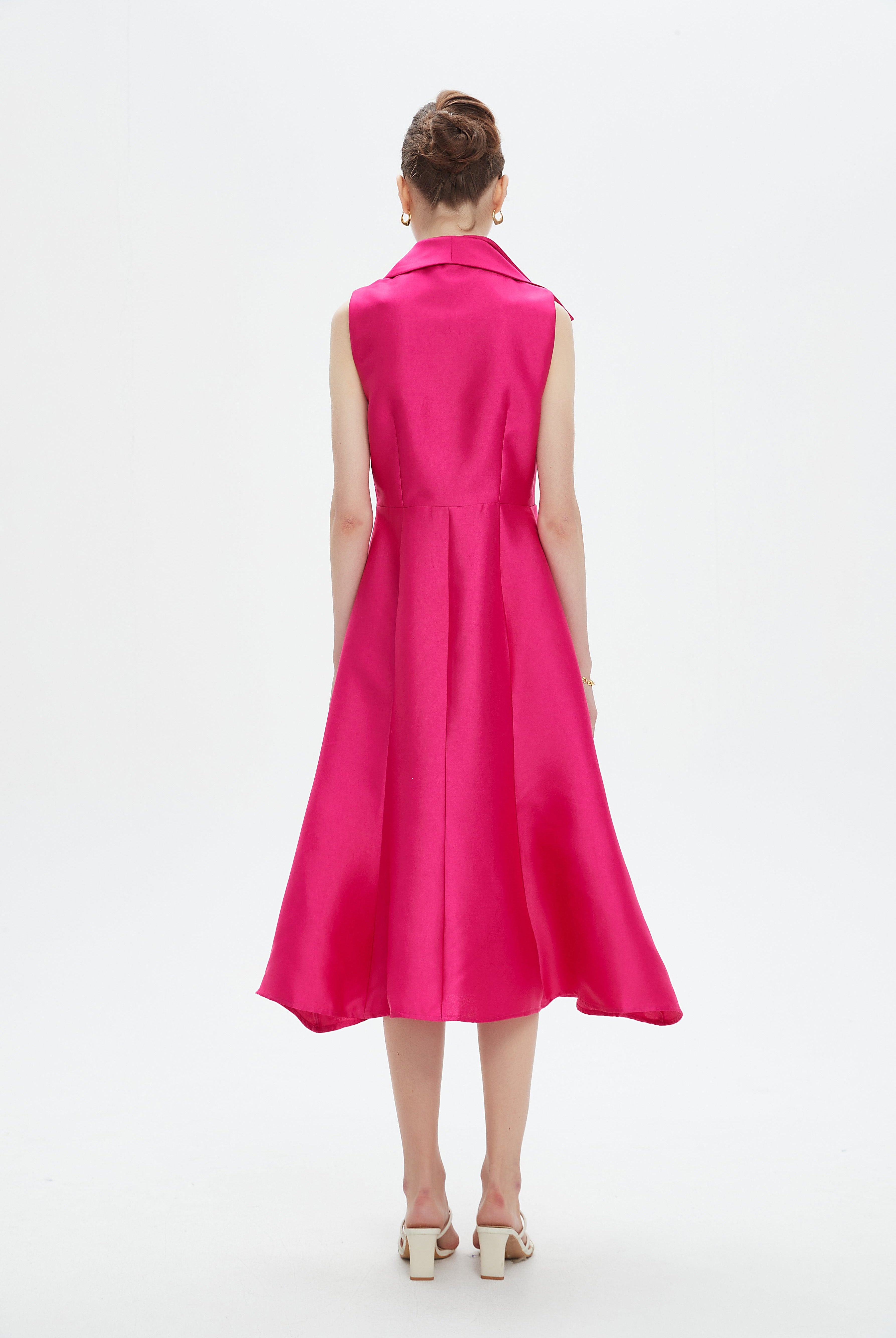 نتشي فستان ميدي بدون أكمام لف بياقة عريضة