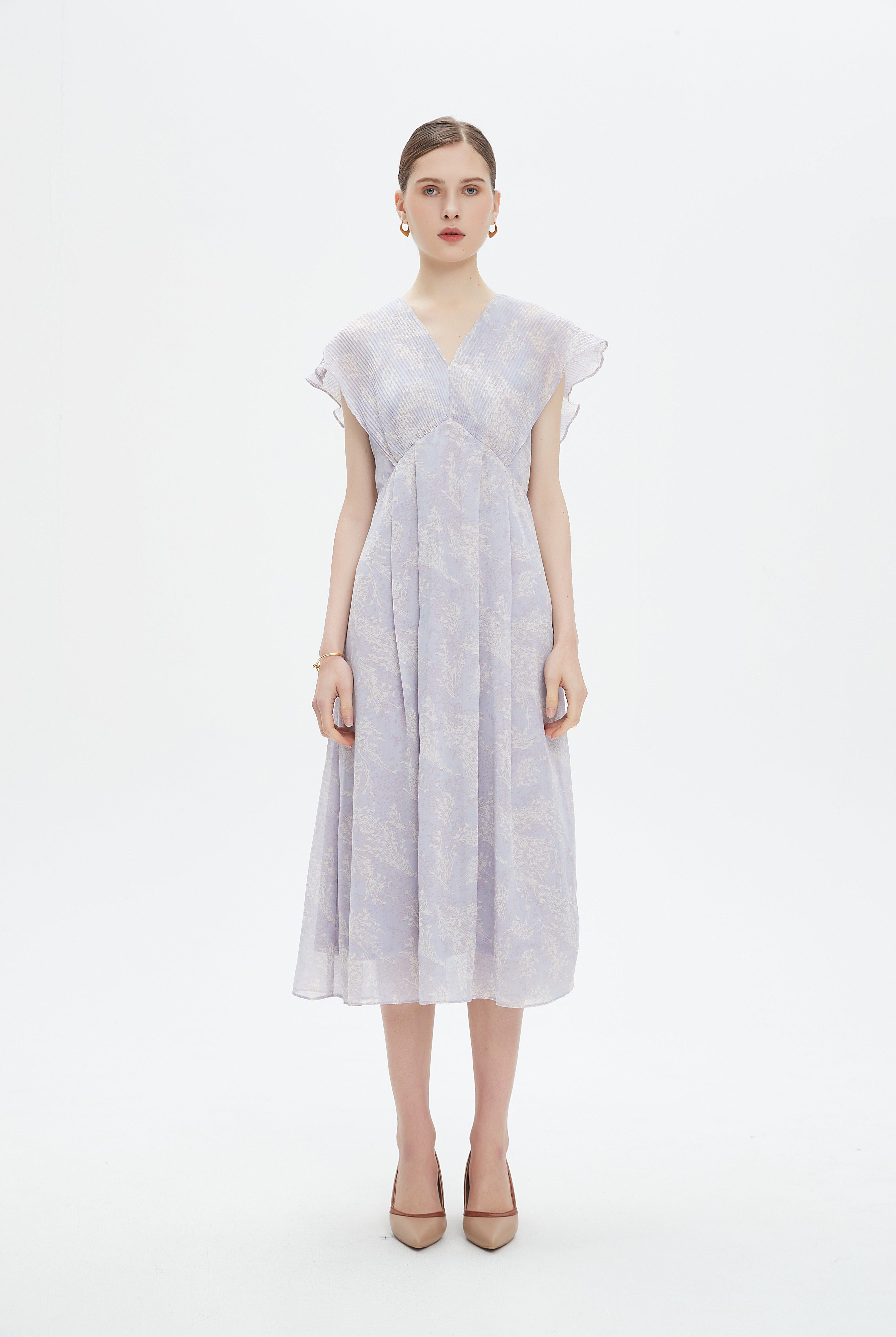 نتشي فستان ميدي بدون أكمام وبفتحة سبعة مشجر نسائي