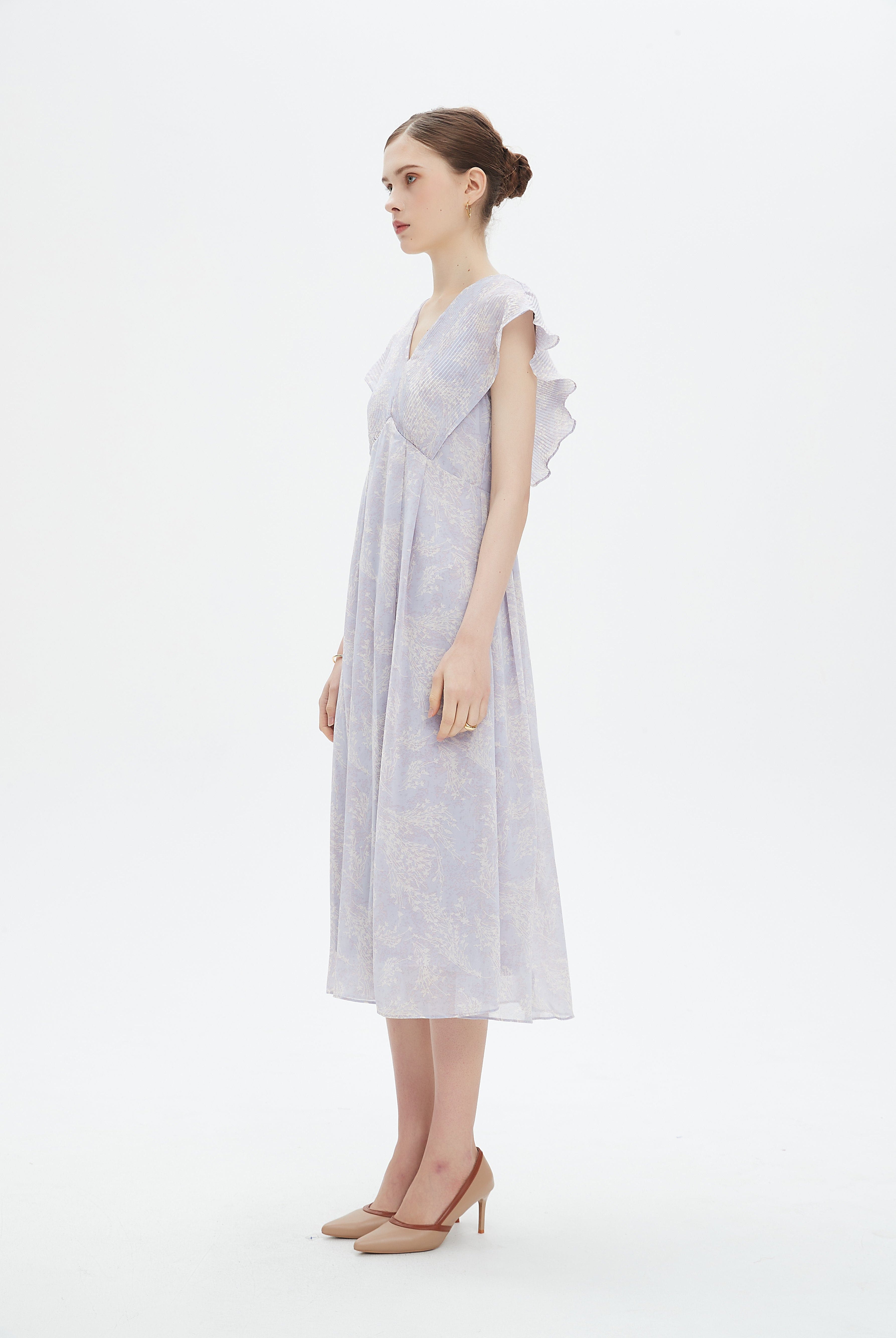 نتشي فستان ميدي بدون أكمام وبفتحة سبعة مشجر نسائي