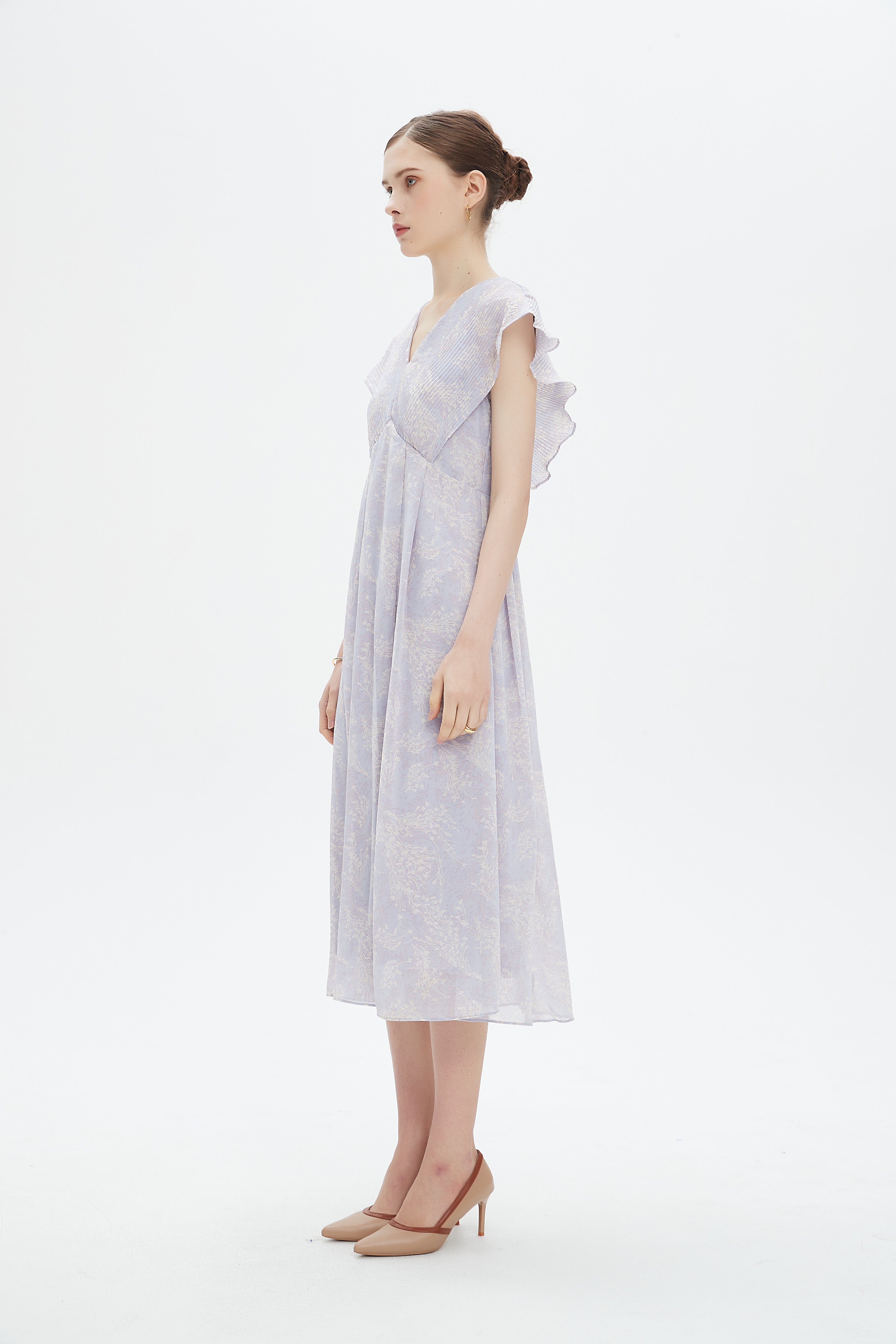 نتشي فستان ميدي بدون أكمام وبفتحة سبعة مشجر نسائي