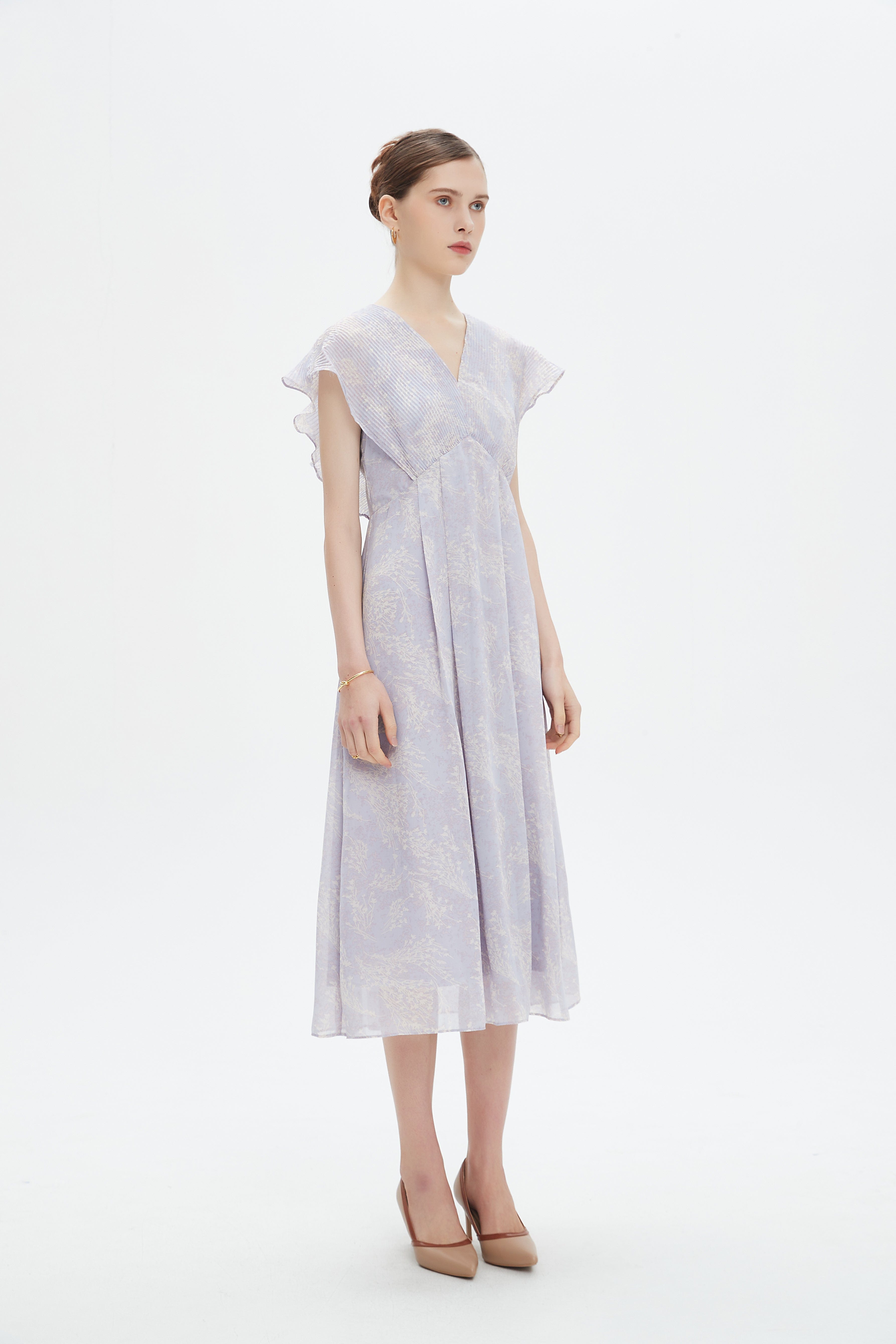 نتشي فستان ميدي بدون أكمام وبفتحة سبعة مشجر نسائي