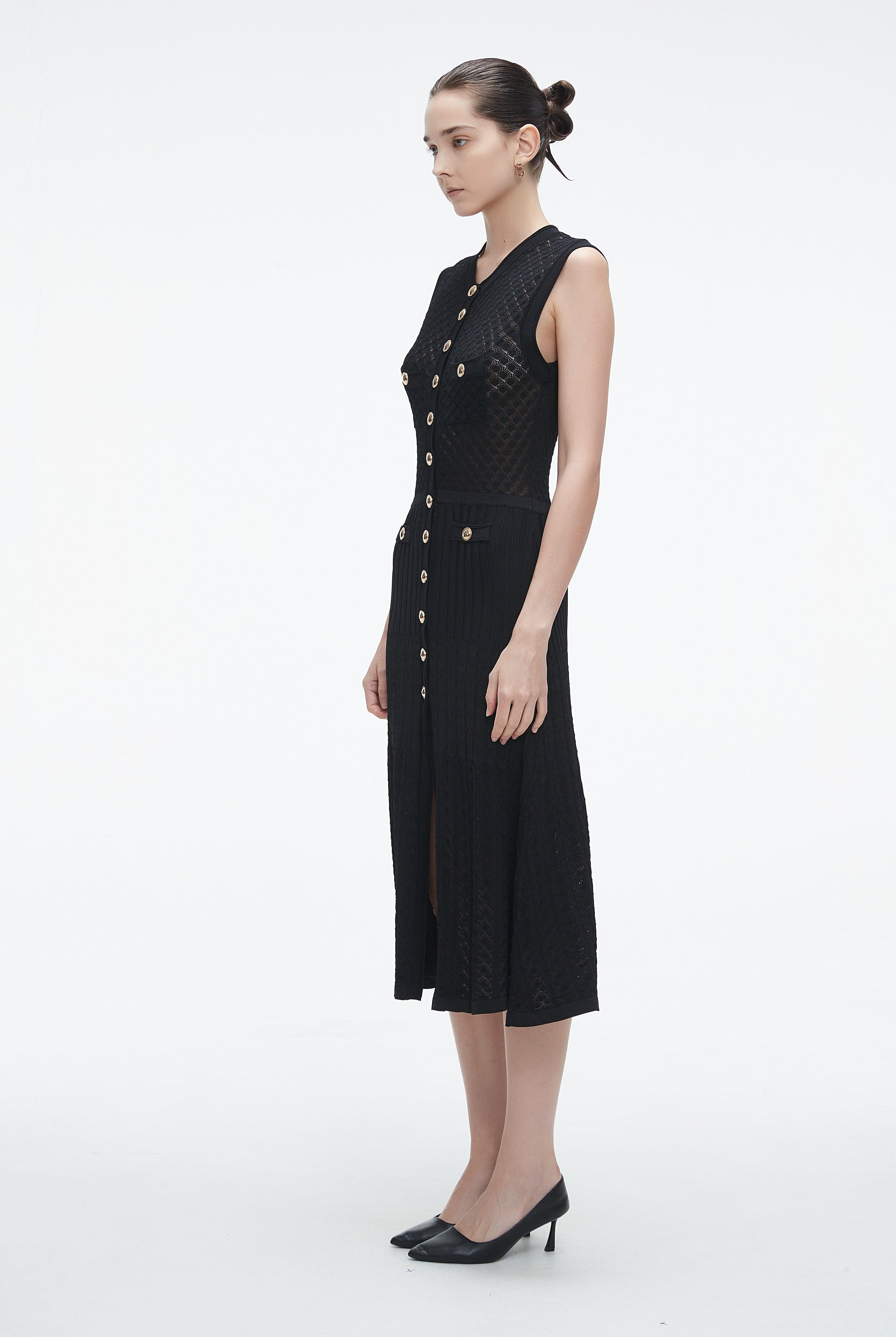 يولا فستان ميدي نسائي كات بأزرار أمامية وفتحة