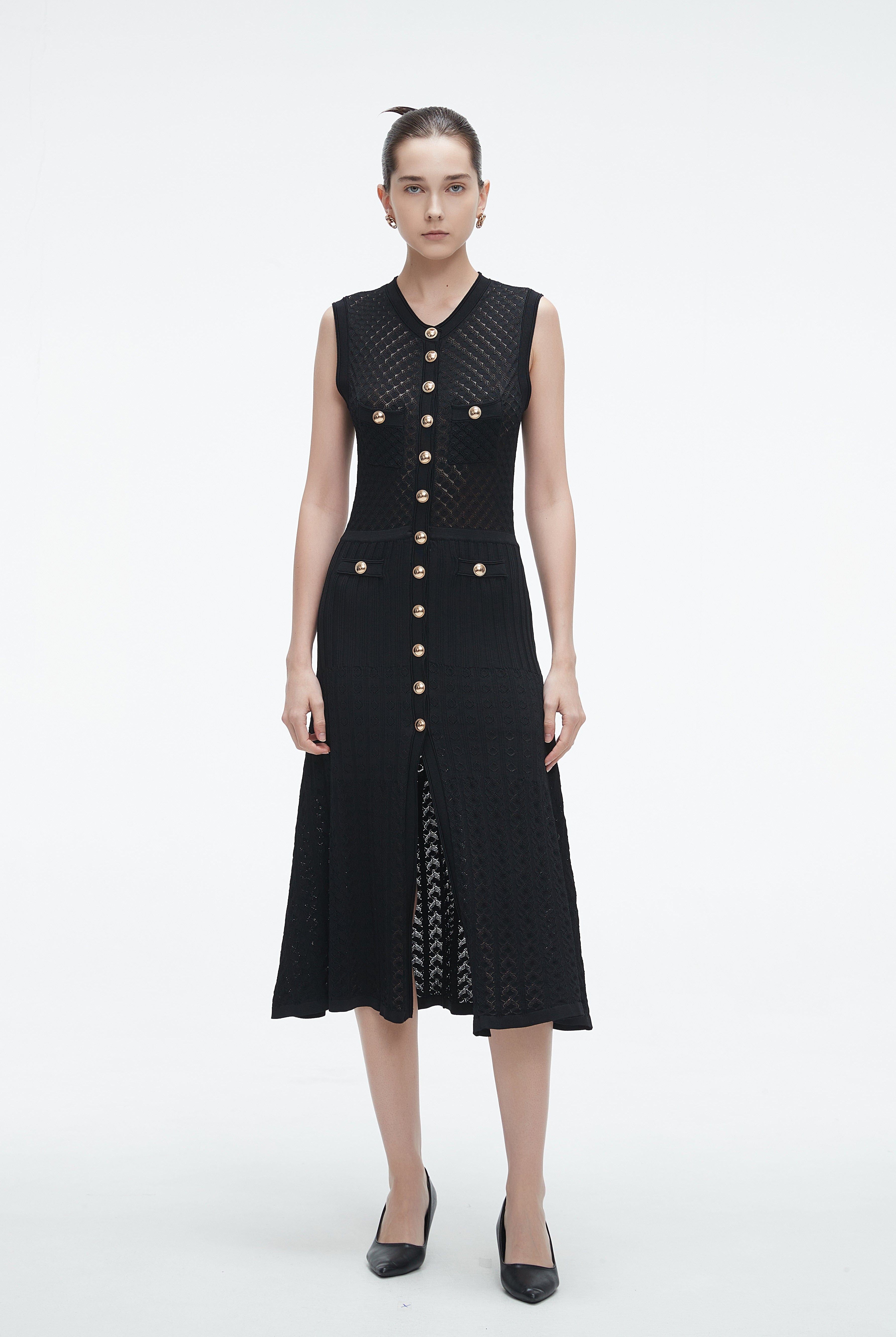 يولا فستان ميدي نسائي كات بأزرار أمامية وفتحة