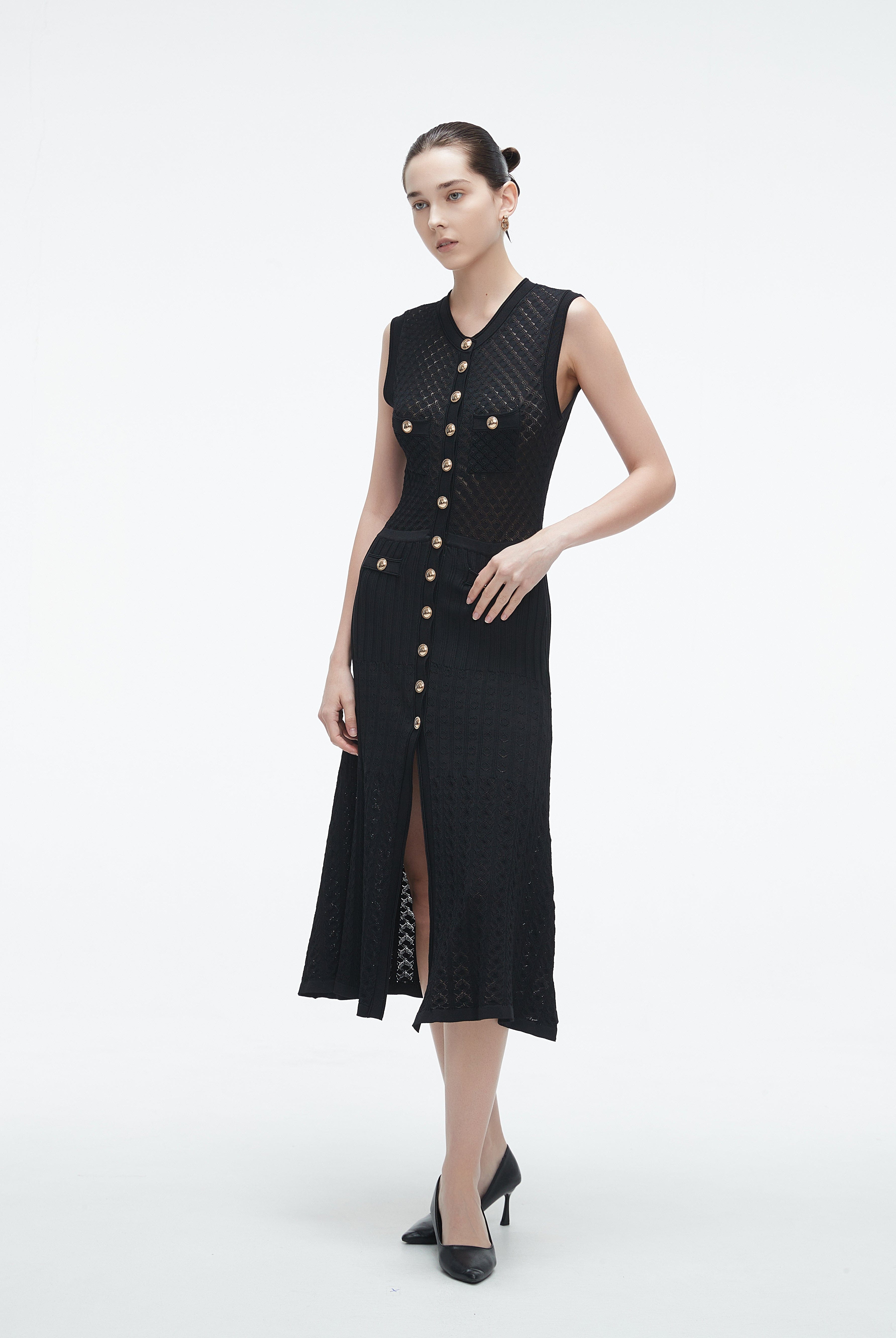 يولا فستان ميدي نسائي كات بأزرار أمامية وفتحة