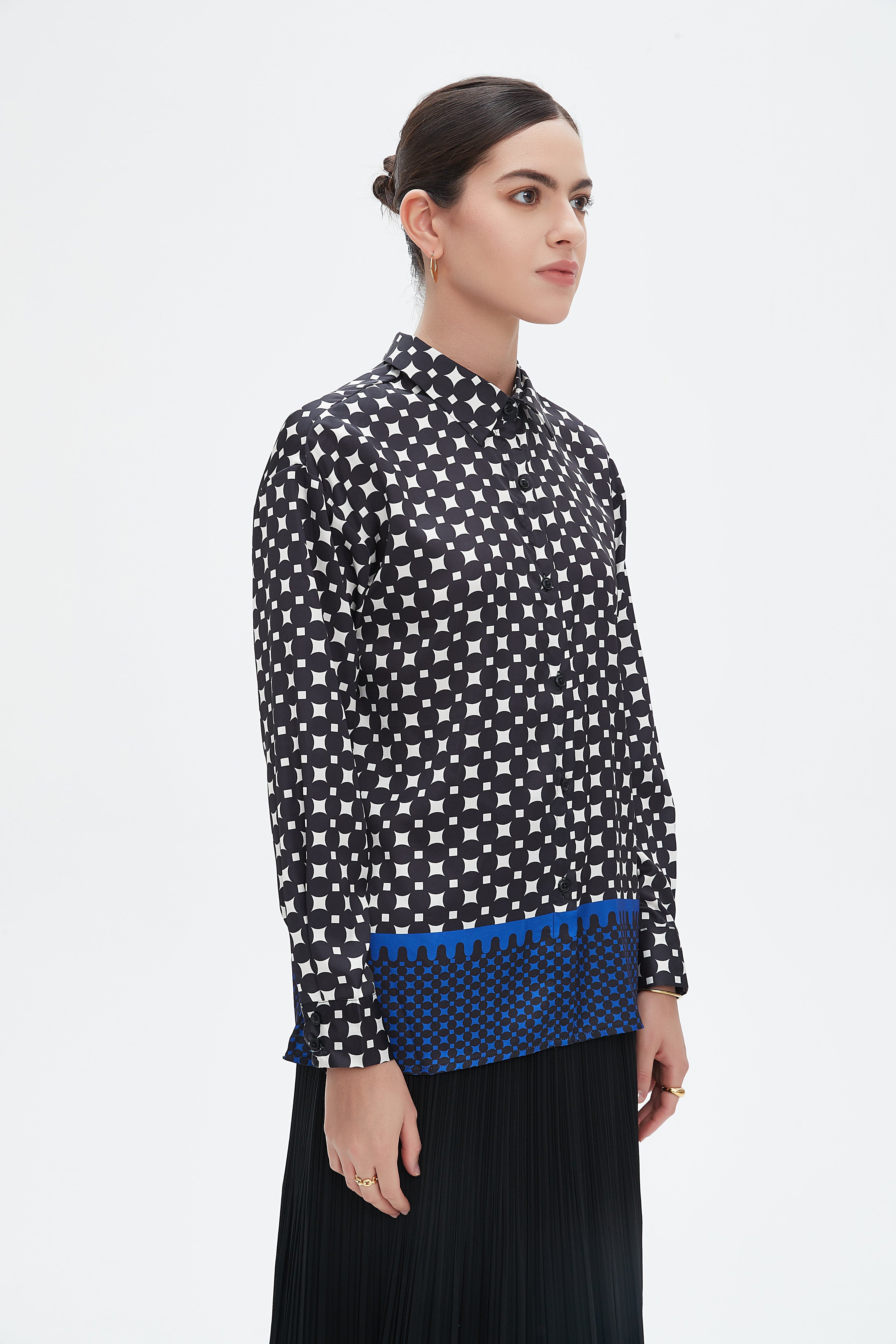 نتشي قميص بأكمام طويلة بأزرار أمامية نسائي