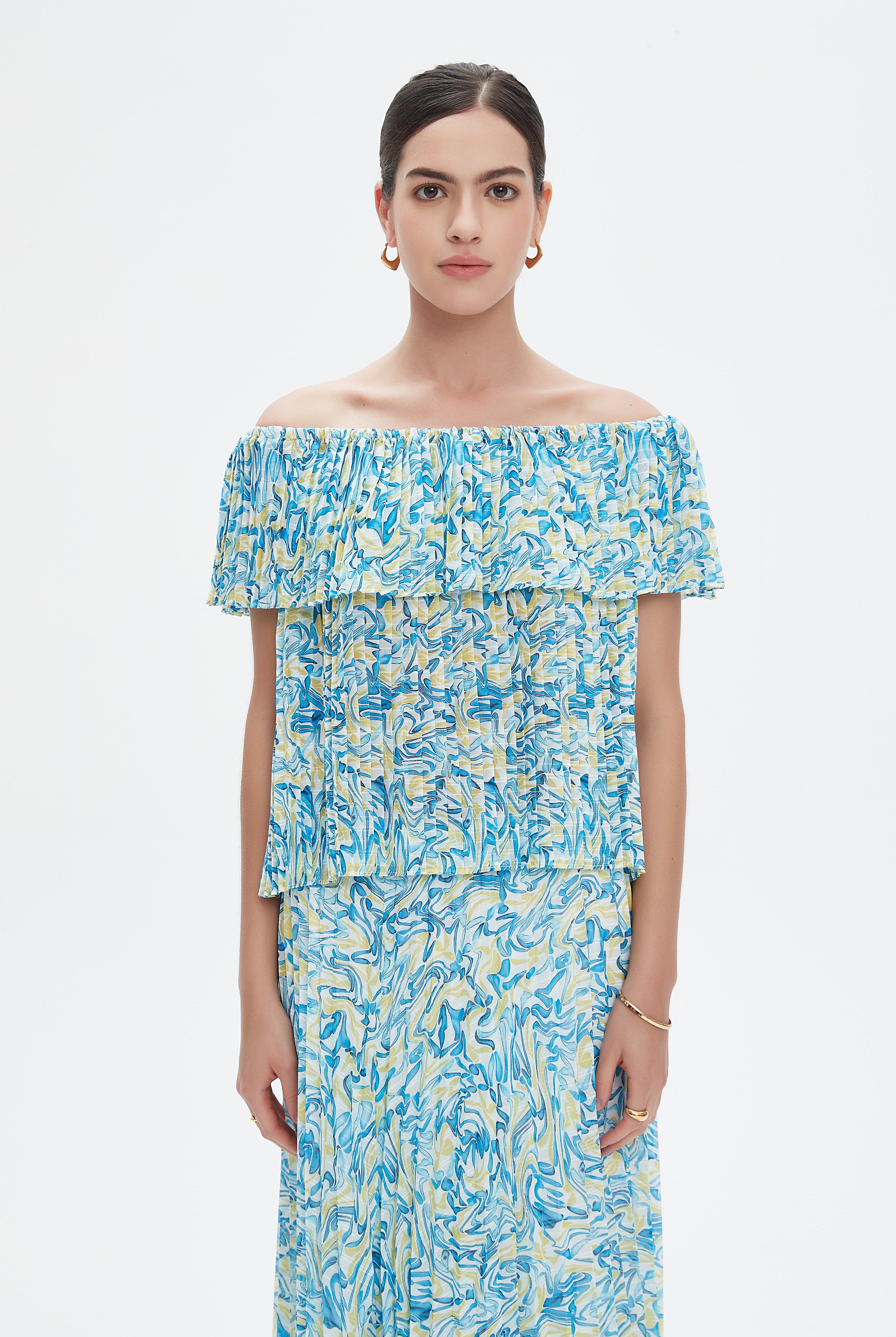 نتشي بلوزة بأكمام قصيرة منقوشة نسائي