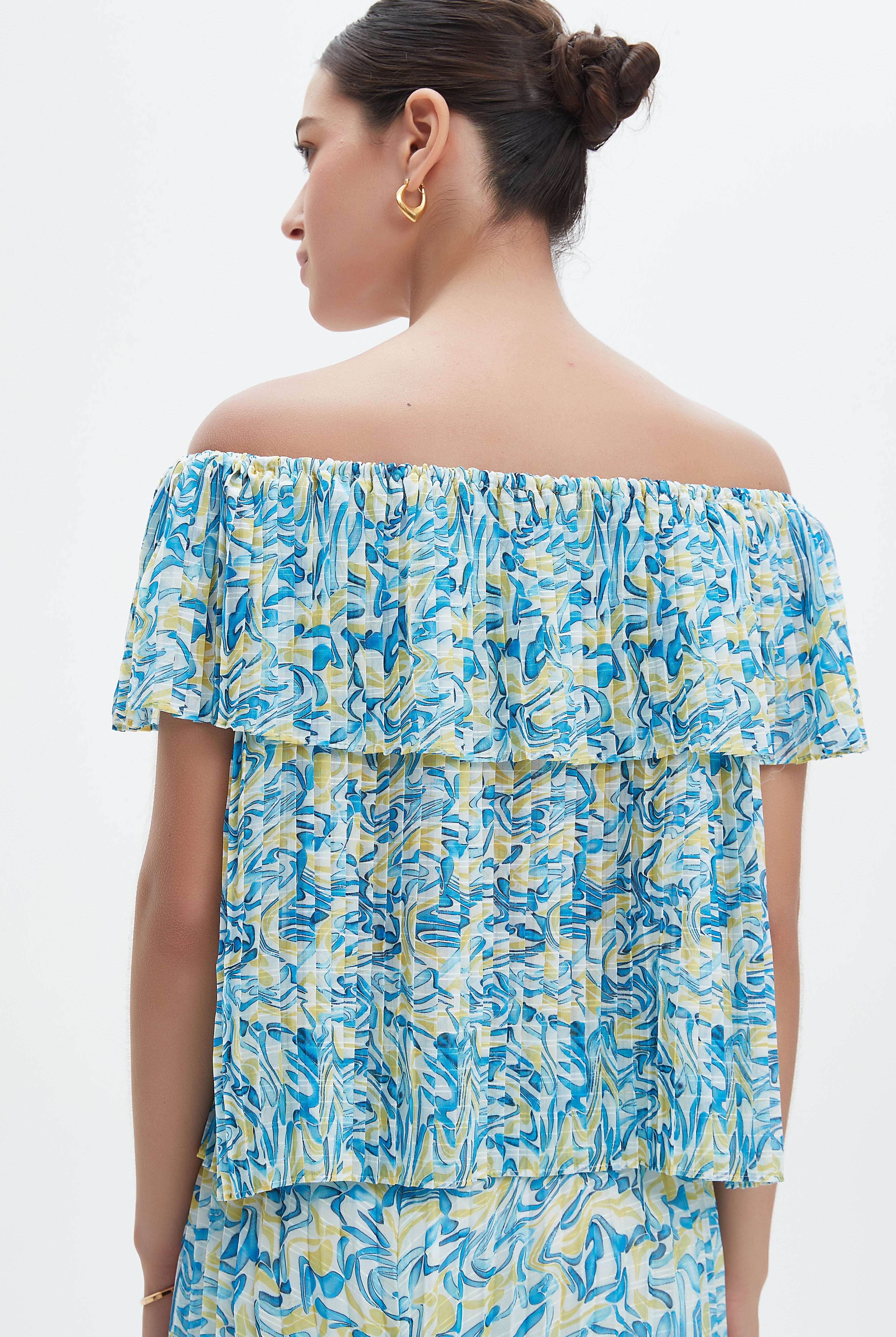 نتشي بلوزة بأكمام قصيرة منقوشة نسائي