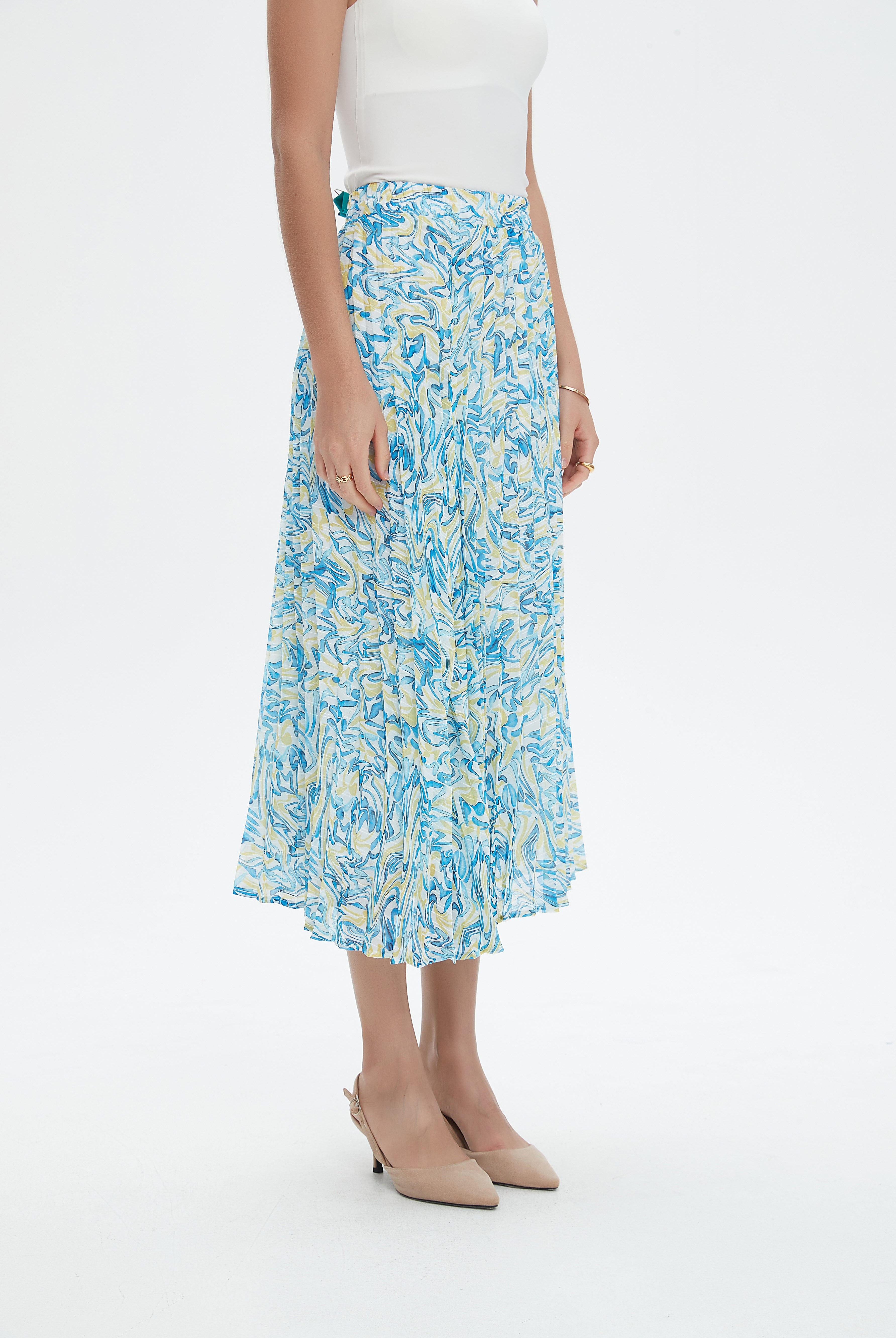 نتشي تنورة ميدي بليسيه منقوشة نسائي