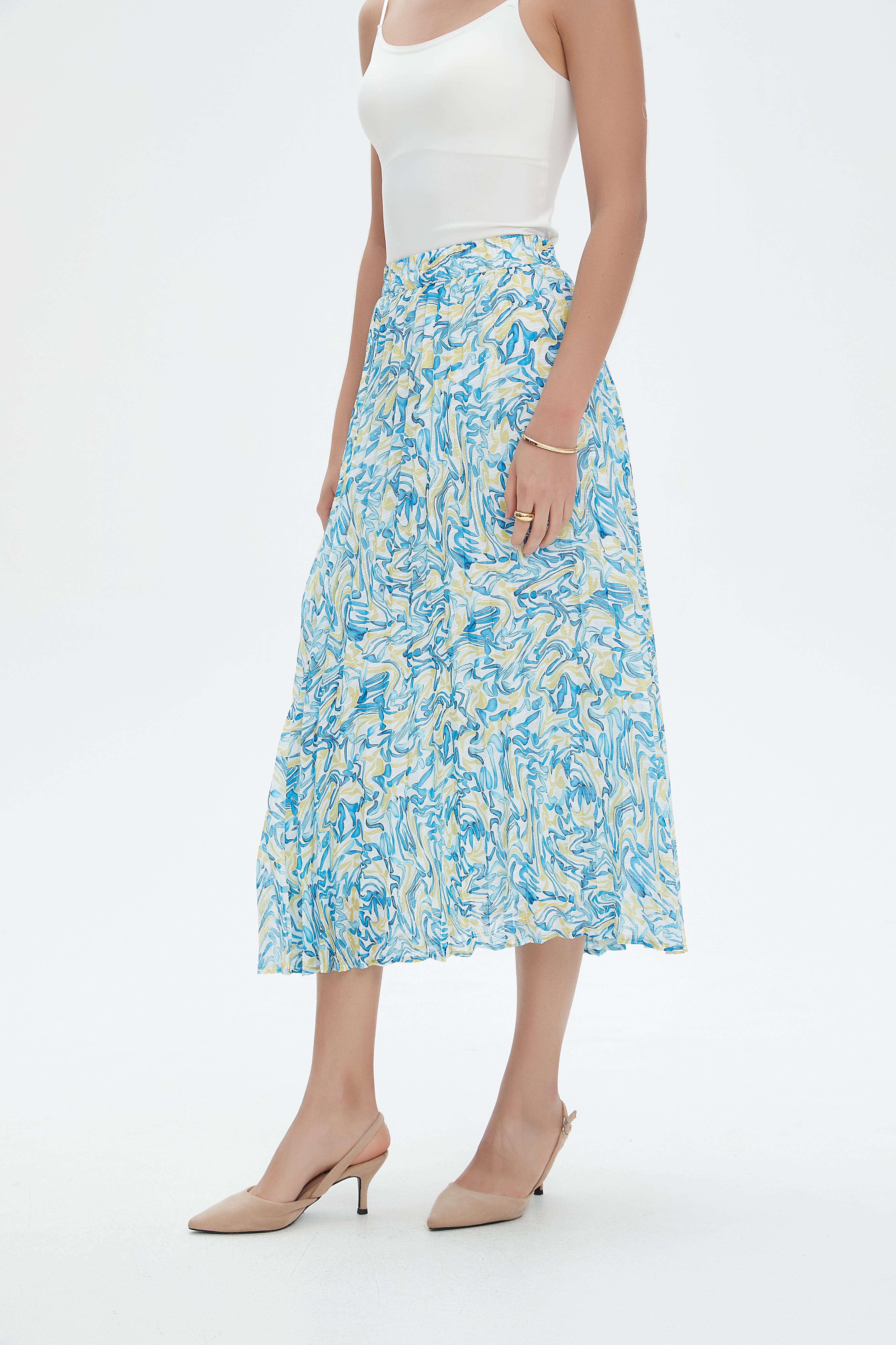 نتشي تنورة ميدي بليسيه منقوشة نسائي