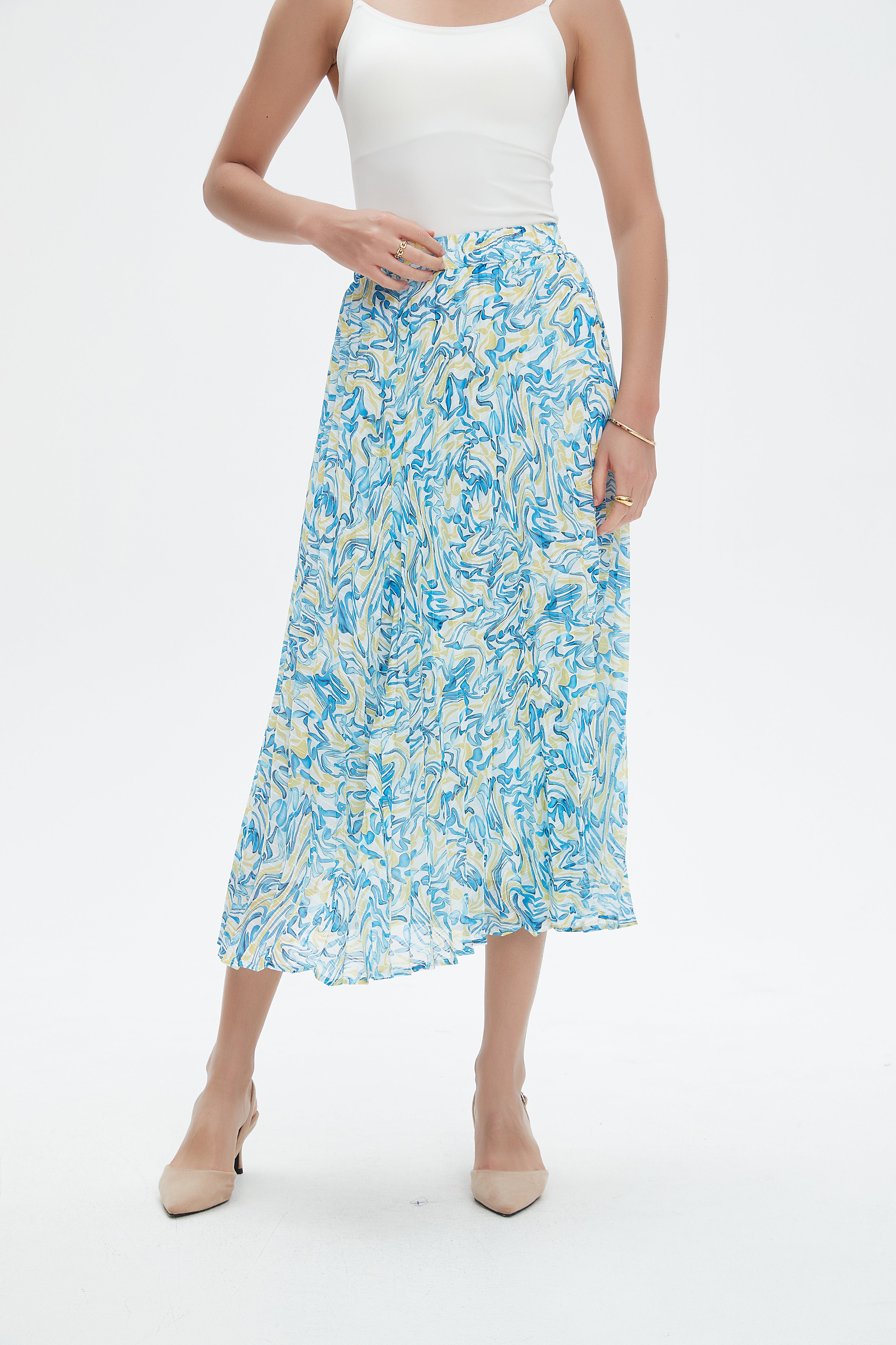 نتشي تنورة ميدي بليسيه منقوشة نسائي