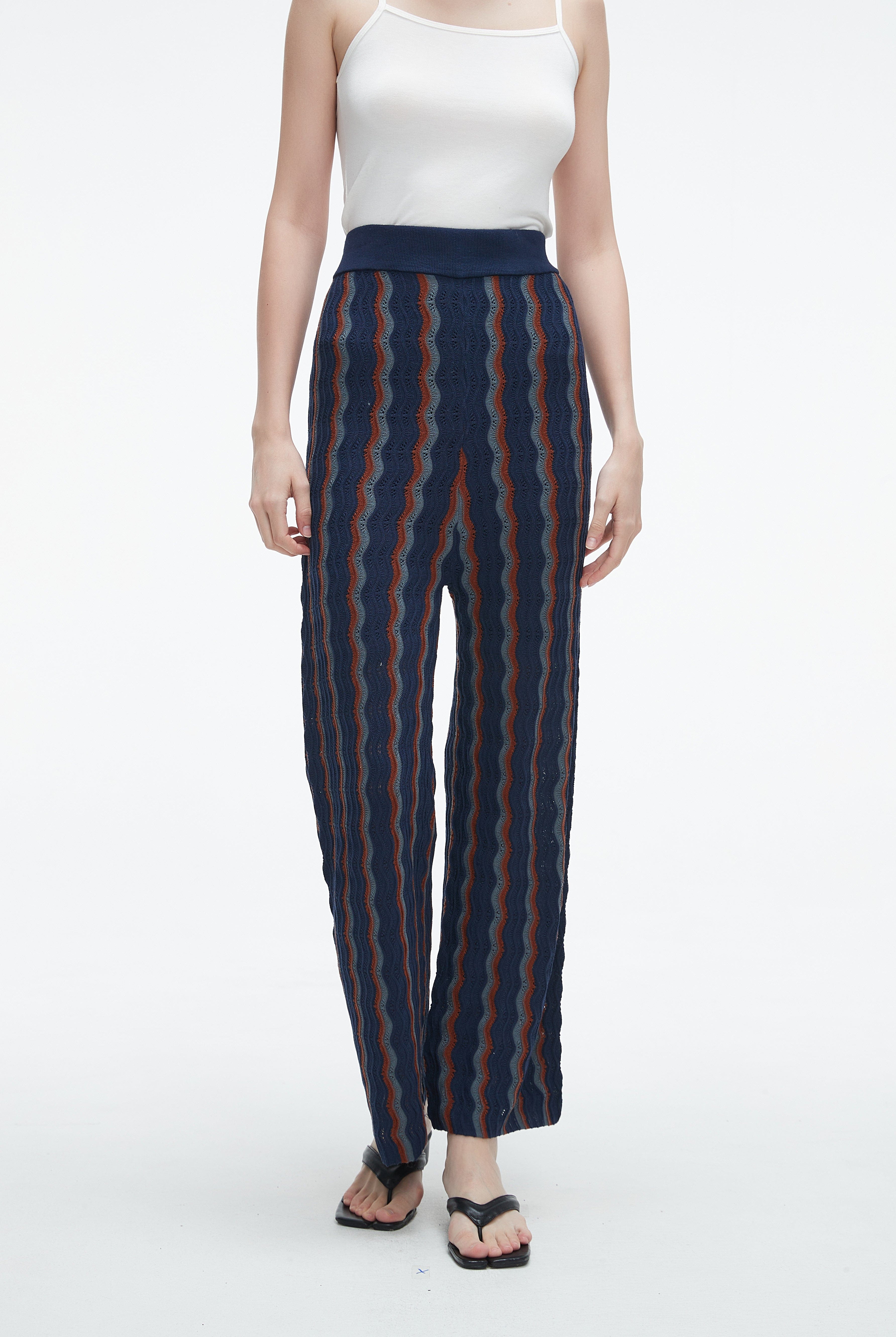 يولا بنطلون نسائي مخصر طويل برجل واسعة مخطط بالطول