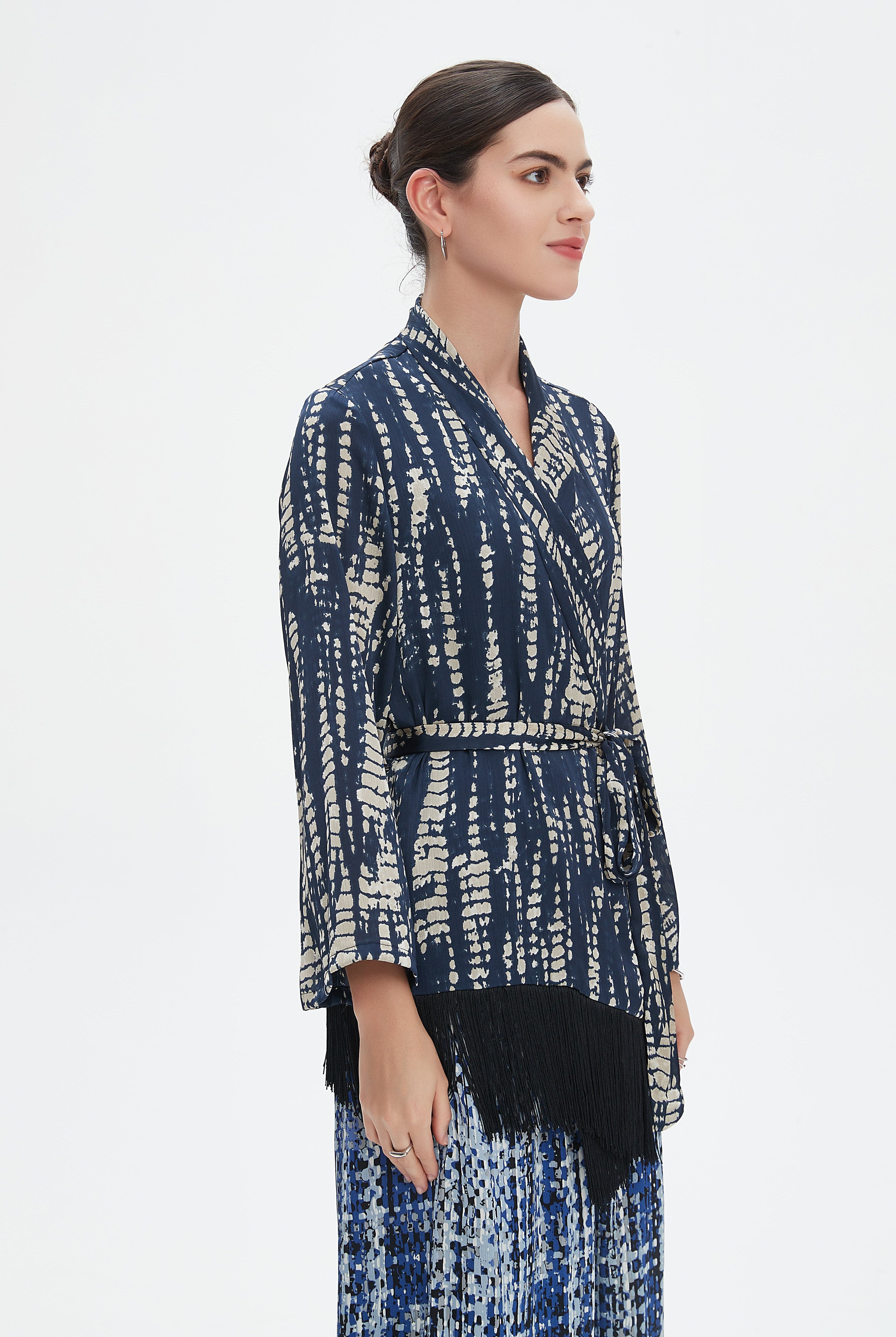 نتشي سترة منقوشة كم طويل برباط نسائي