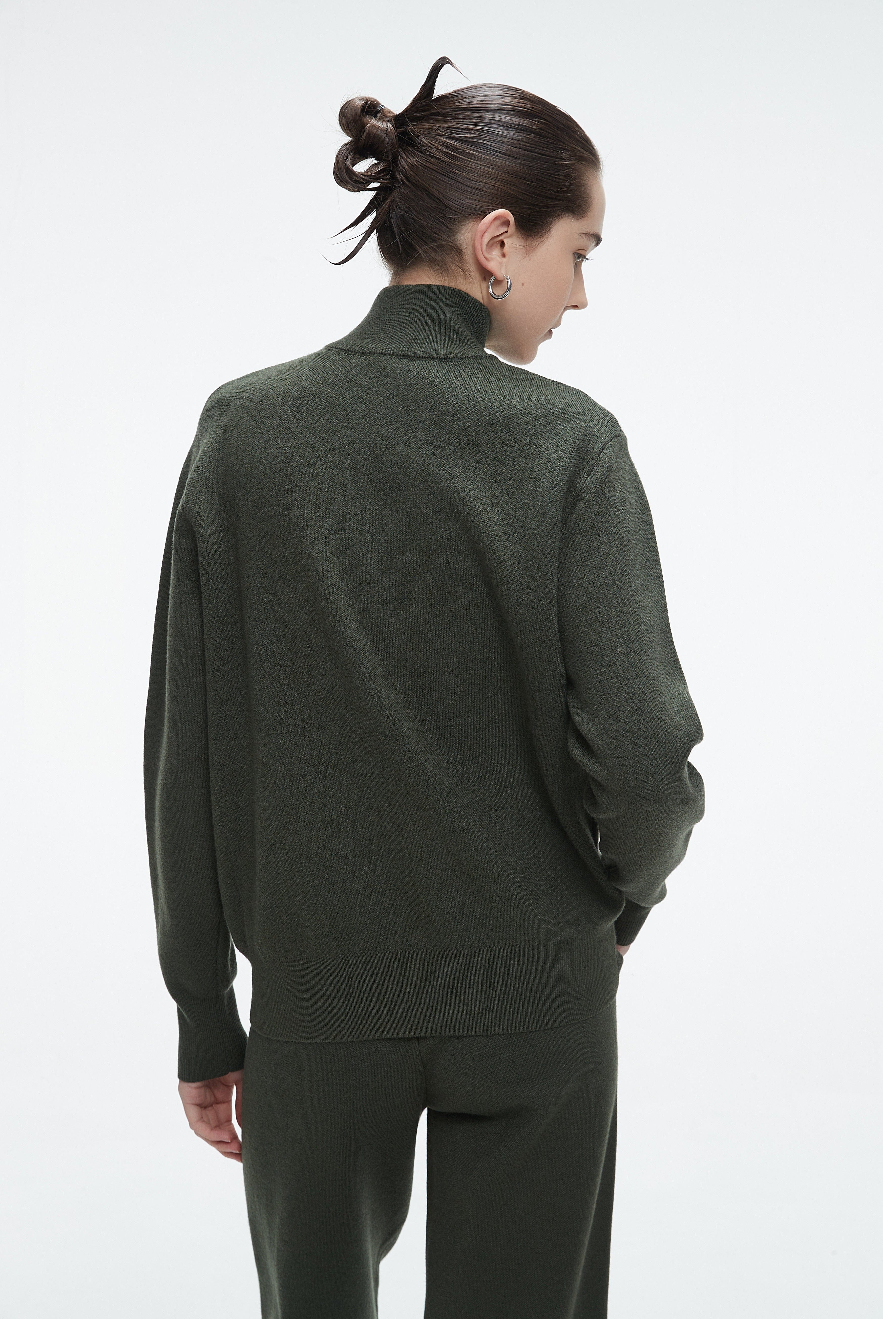 يولا بلوزة نسائية سادة شتوي بياقة طويلة وسحاب من الأمام مع أكمام طويلة