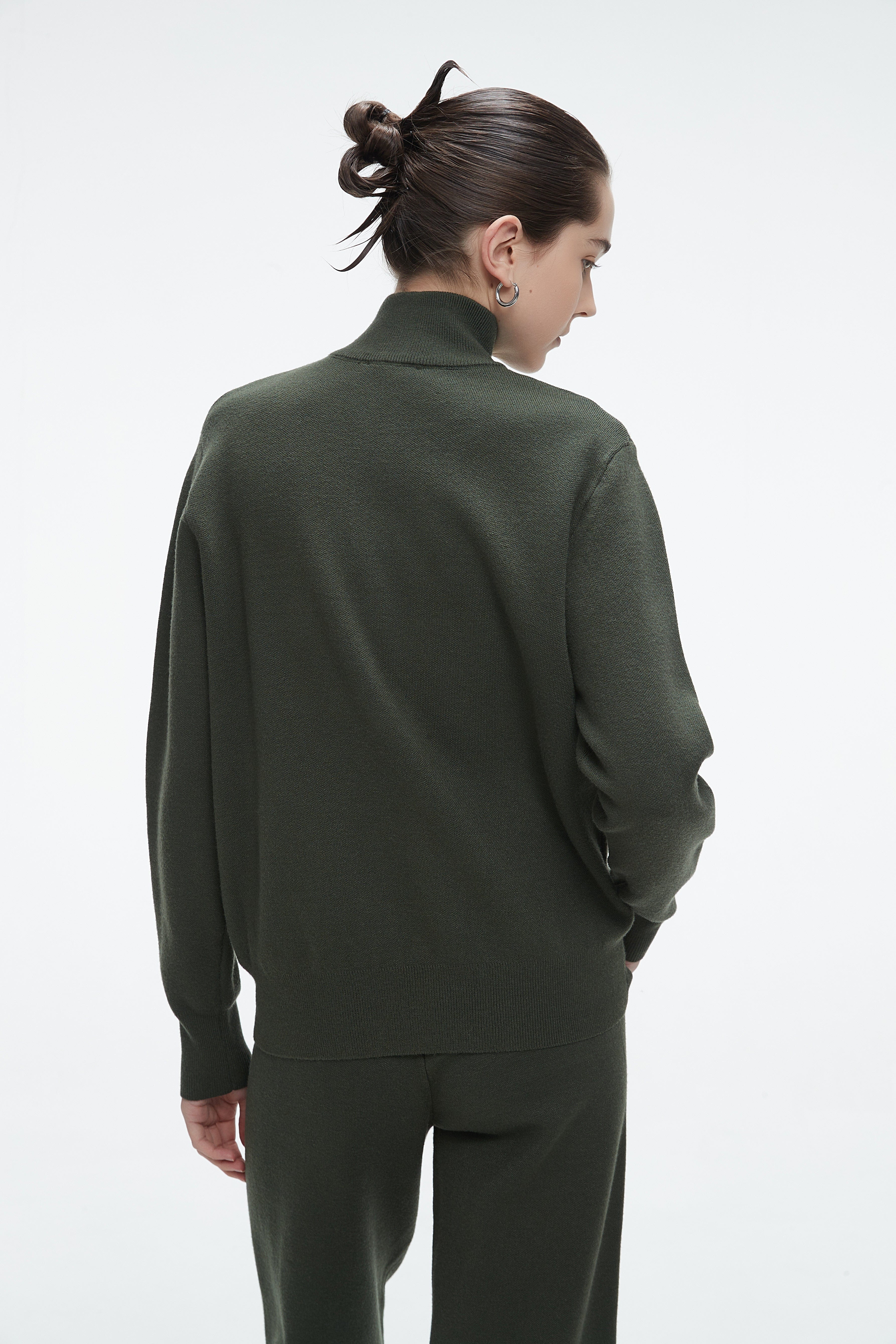 يولا بلوزة نسائية سادة شتوي بياقة طويلة وسحاب من الأمام مع أكمام طويلة