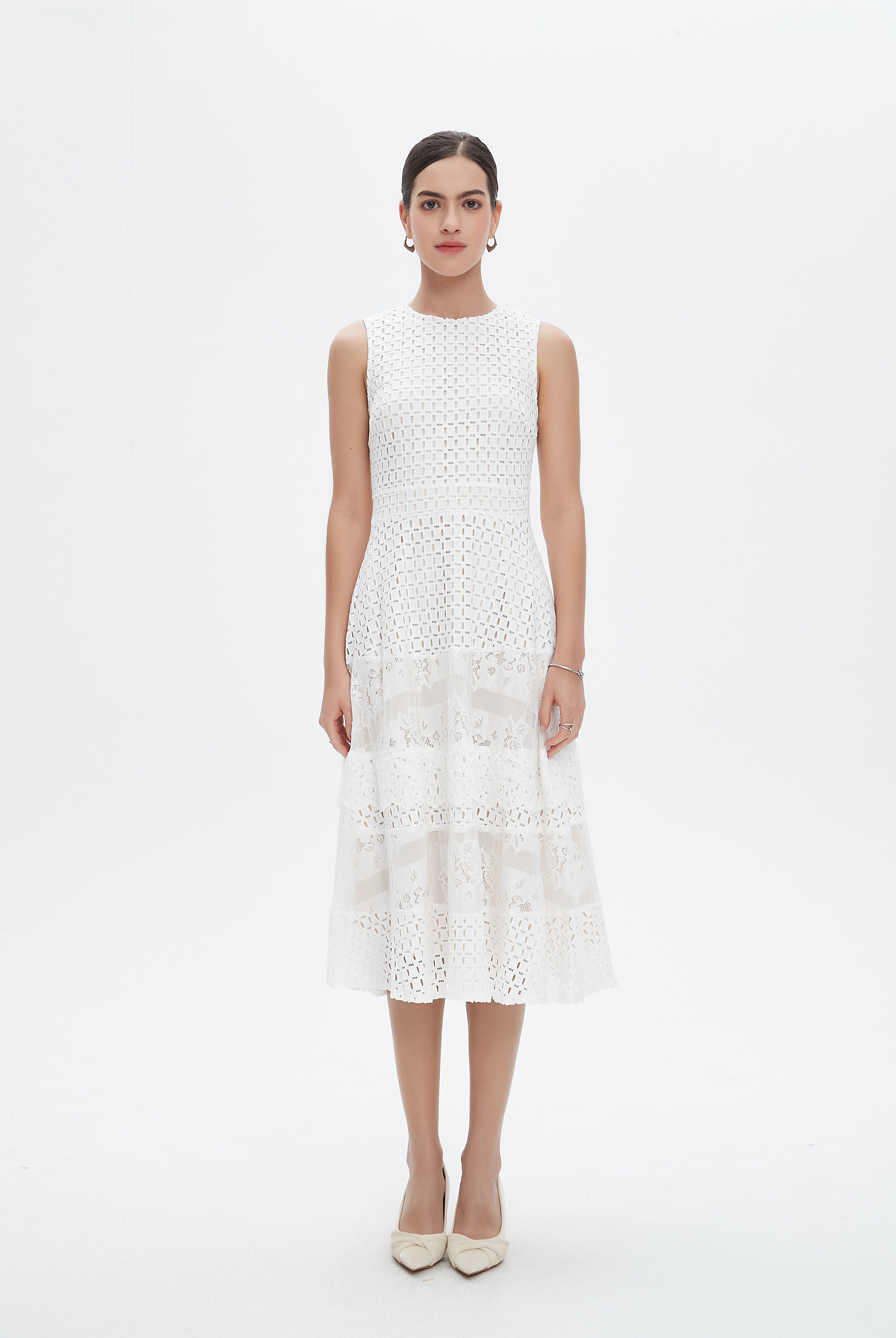 نتشي فستان ميدي بلا أكمام منفوش نسائي