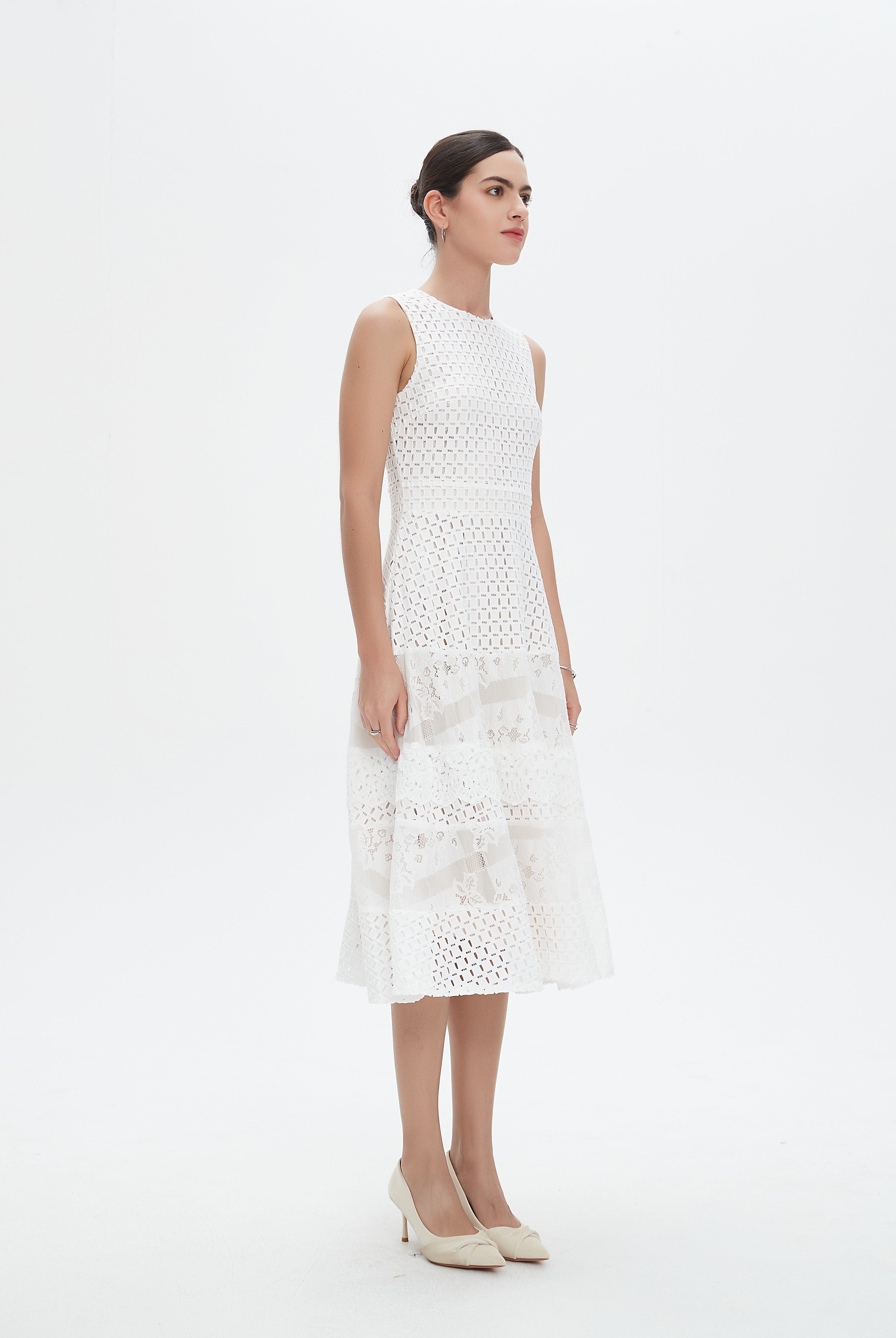 نتشي فستان ميدي بلا أكمام منفوش نسائي