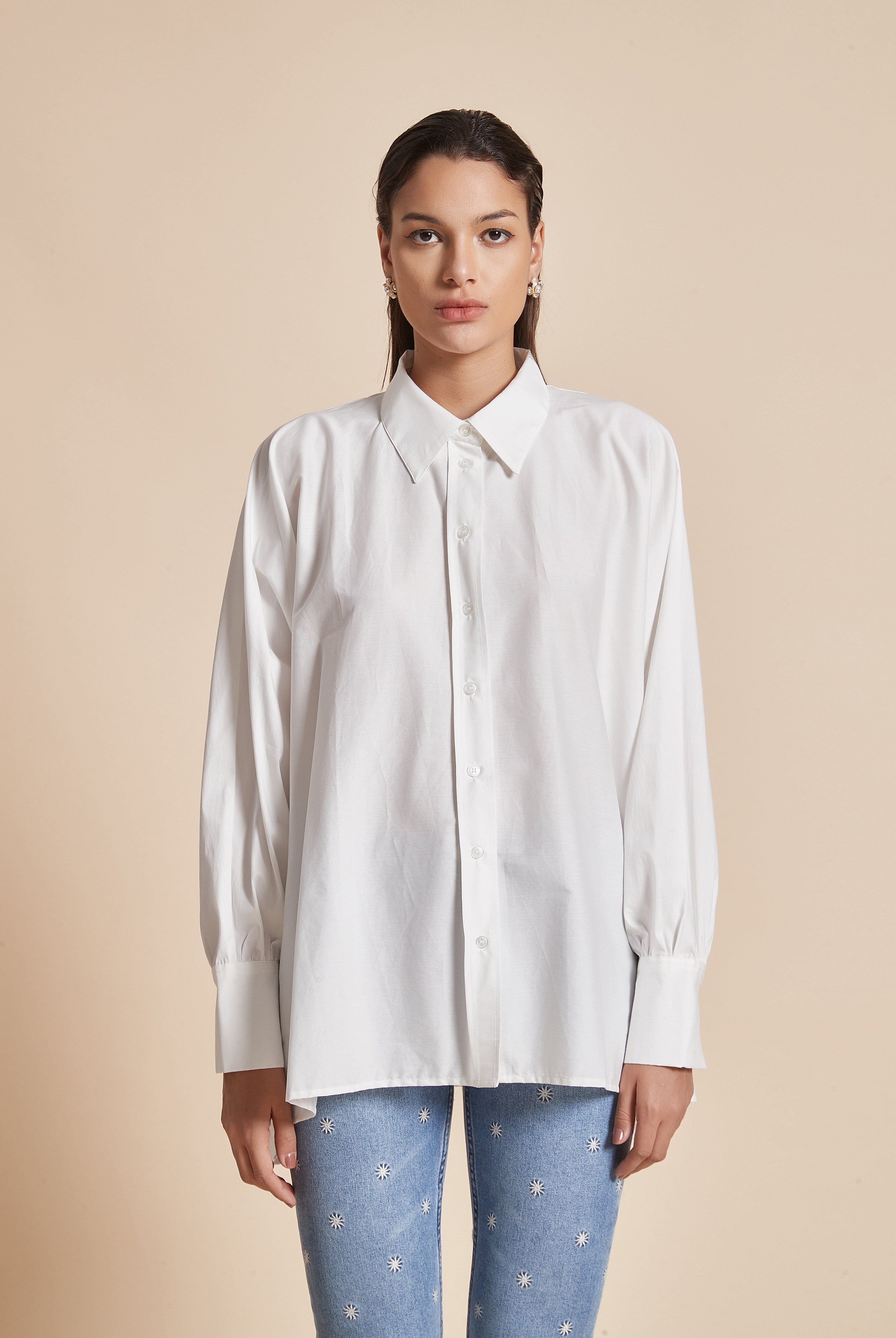 يولا بلوزة نسائية بكم طويل وياقة قميص سادة مع أزرار أمامية