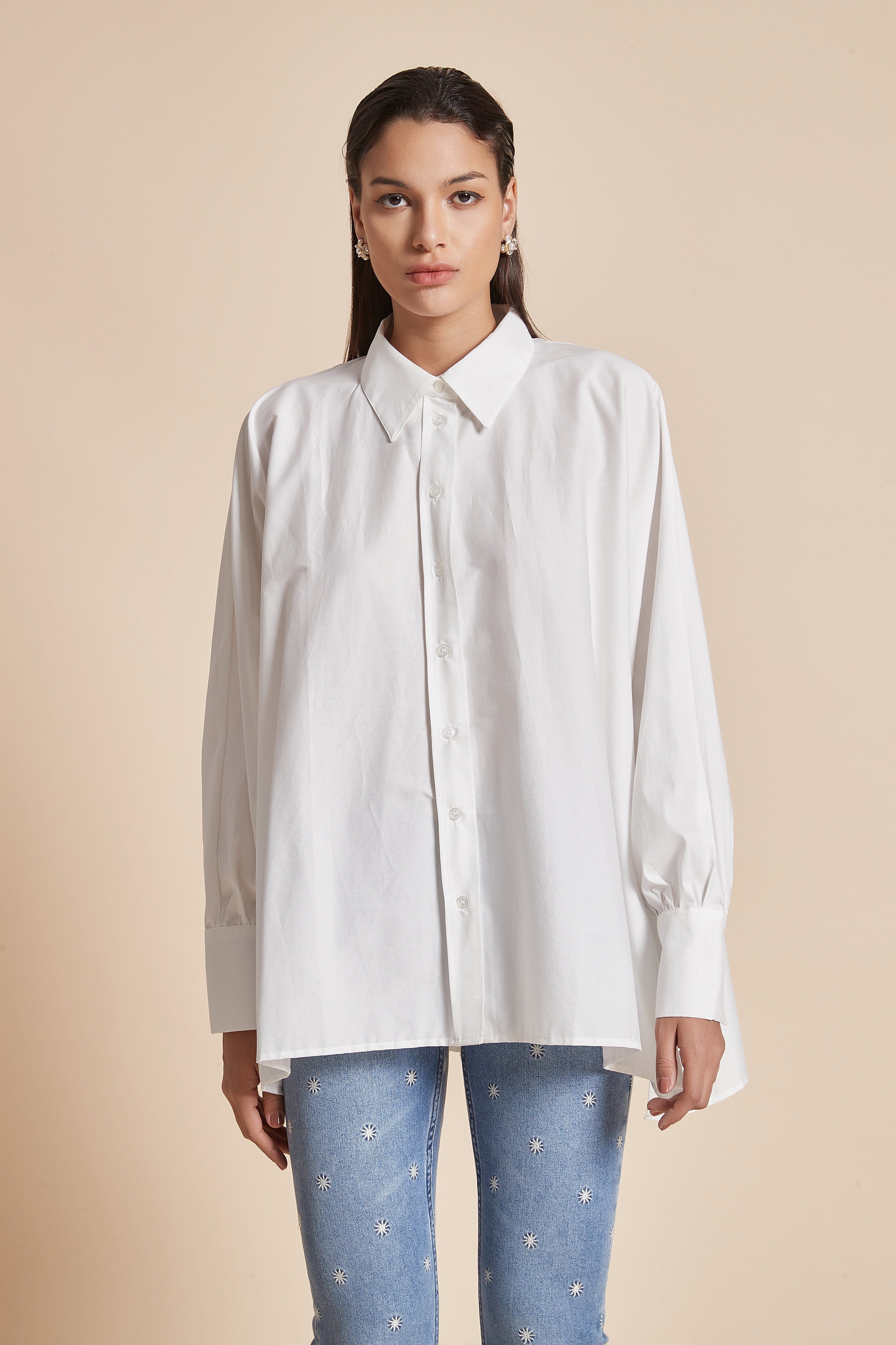 يولا بلوزة نسائية بكم طويل وياقة قميص سادة مع أزرار أمامية