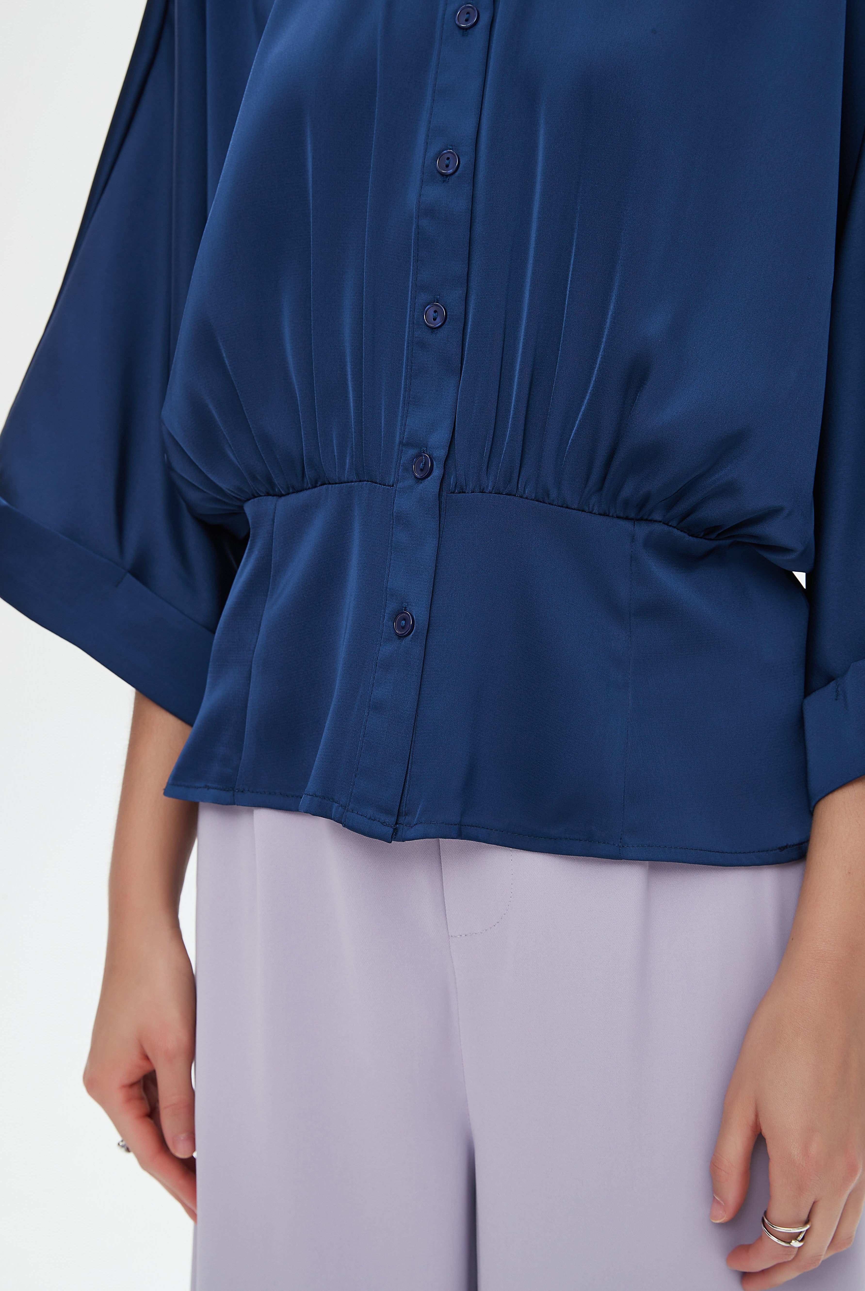 نتشي قميص بأكمام 3/4 سادة بأزرار أمامية نسائي