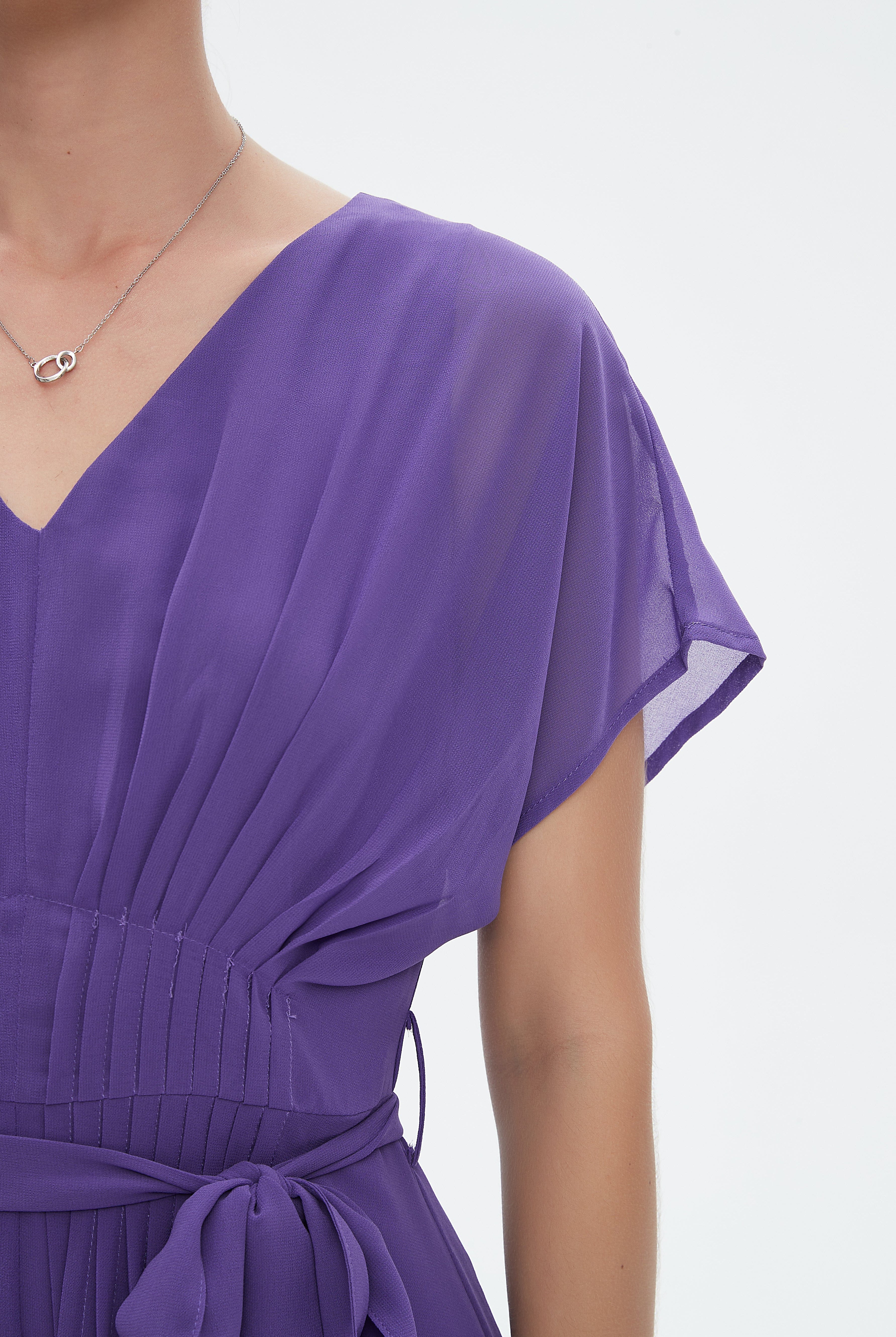 نتشي فستان ميدي سادة مخصر كم قصير مفتوح نسائي