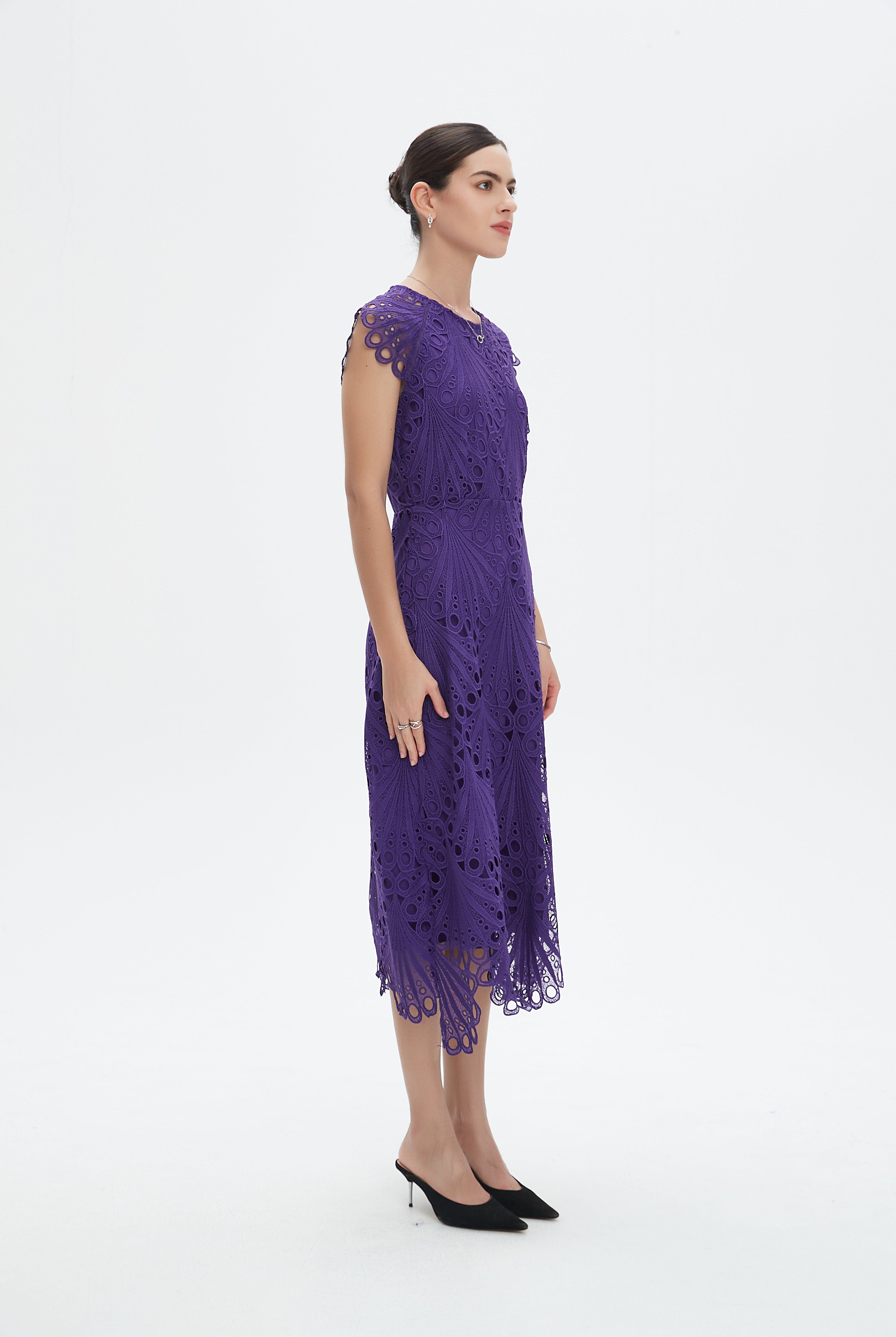 نتشي فستان مخرم ميدي كم قصير مبطن نسائي