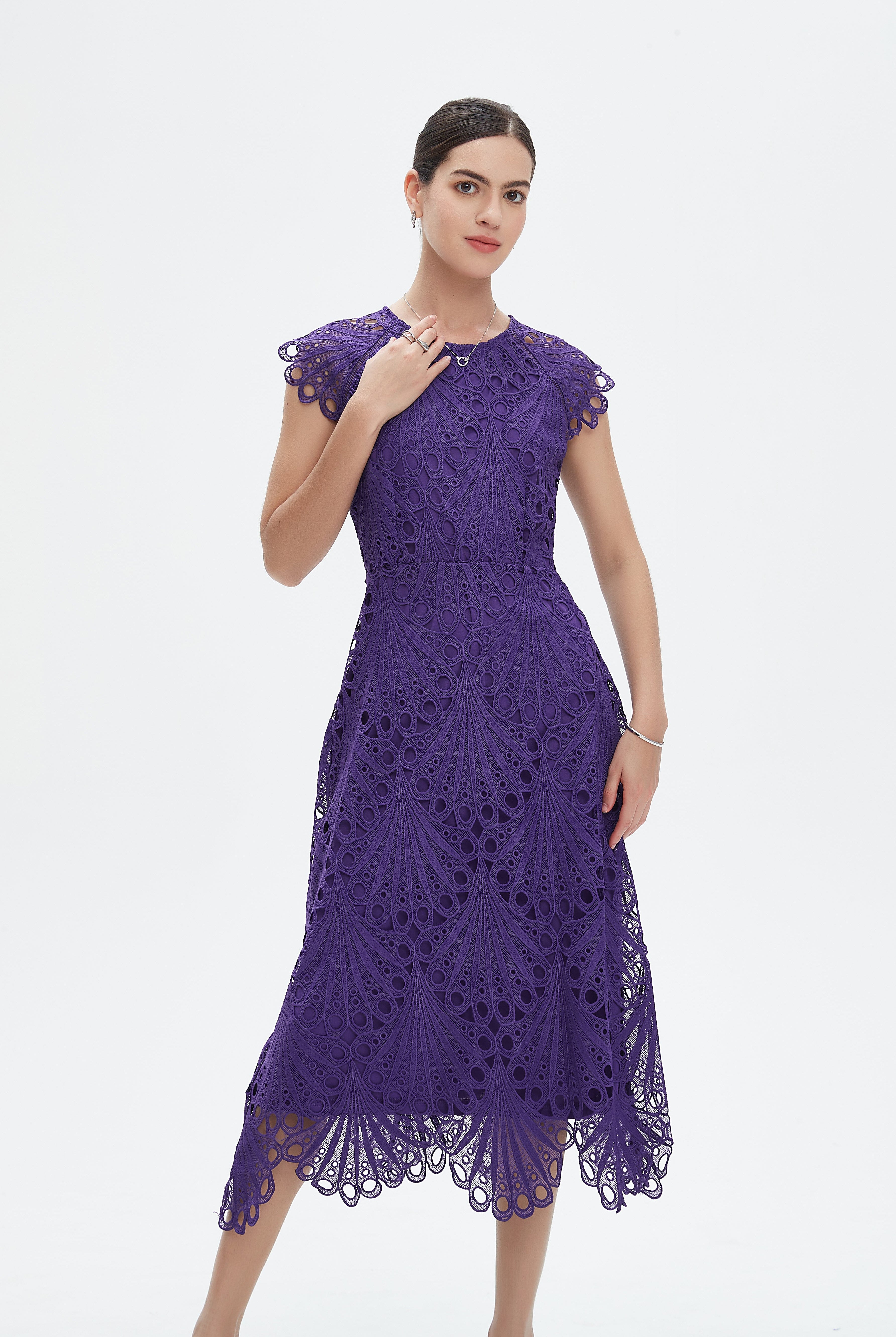 نتشي فستان مخرم ميدي كم قصير مبطن نسائي