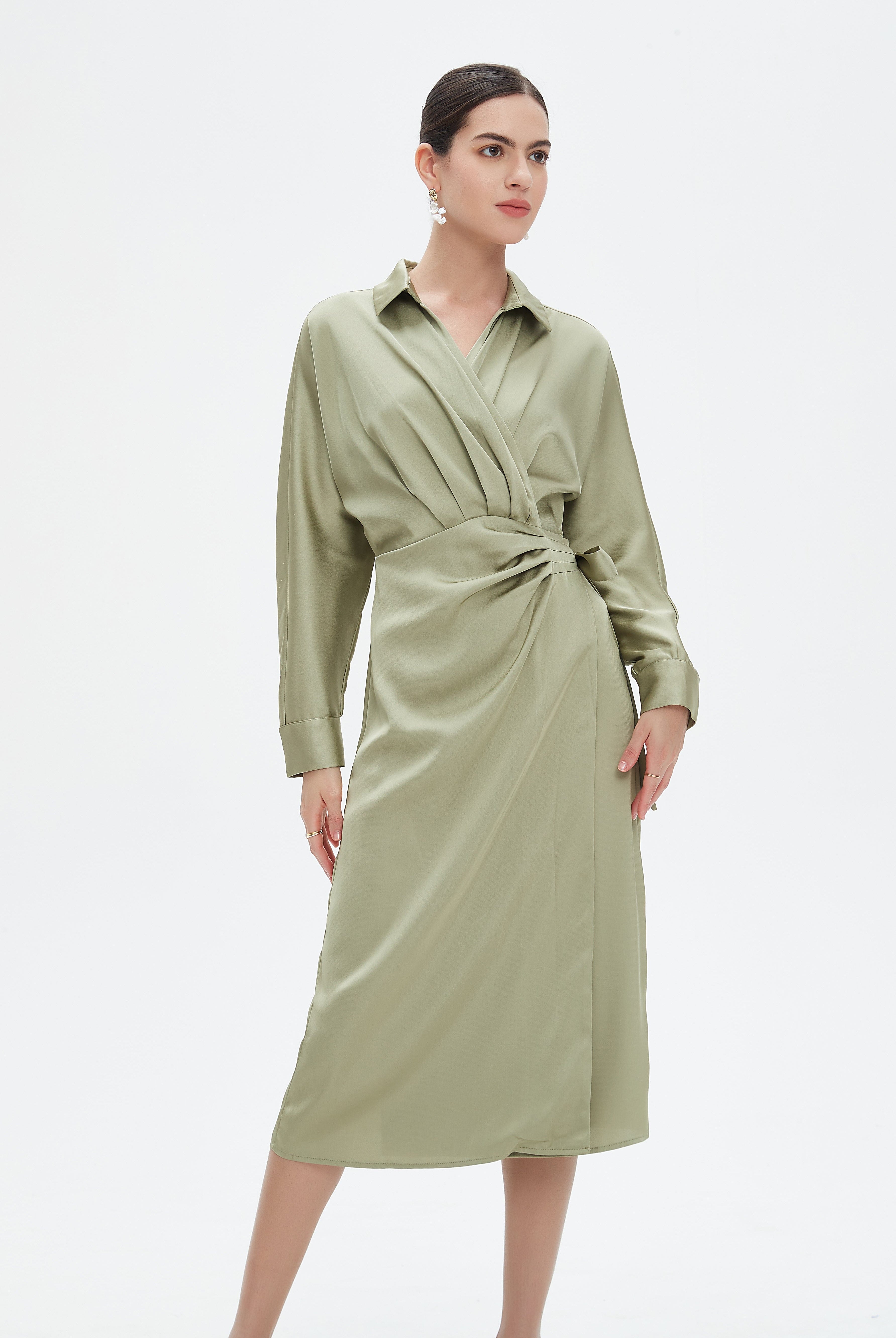 نتشي فستان ميدي بأكمام طويلة ملفوف نسائي