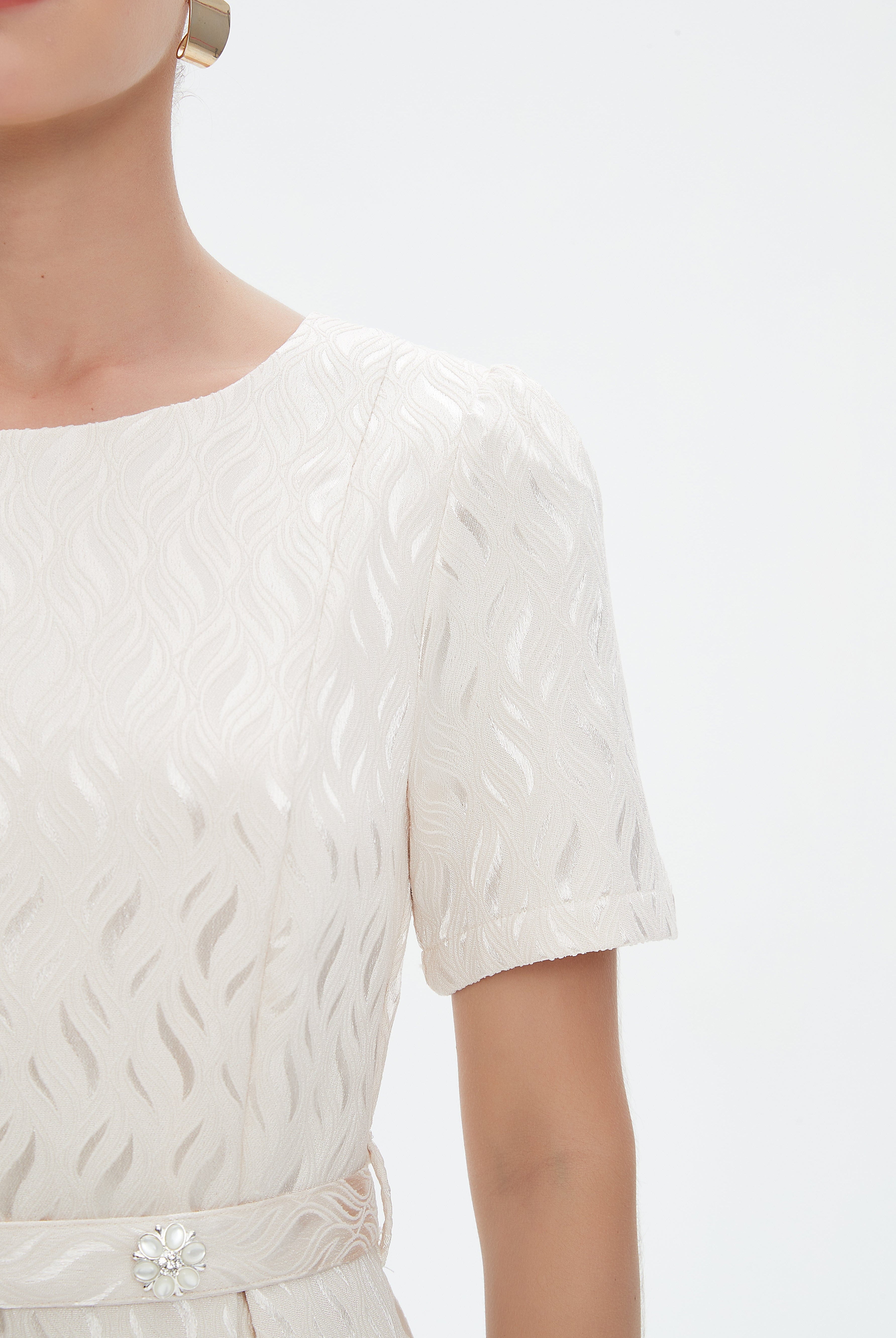 نتشي فستان سهرة ميدي مخصر كلوش من أسفل كم قصير نسائي